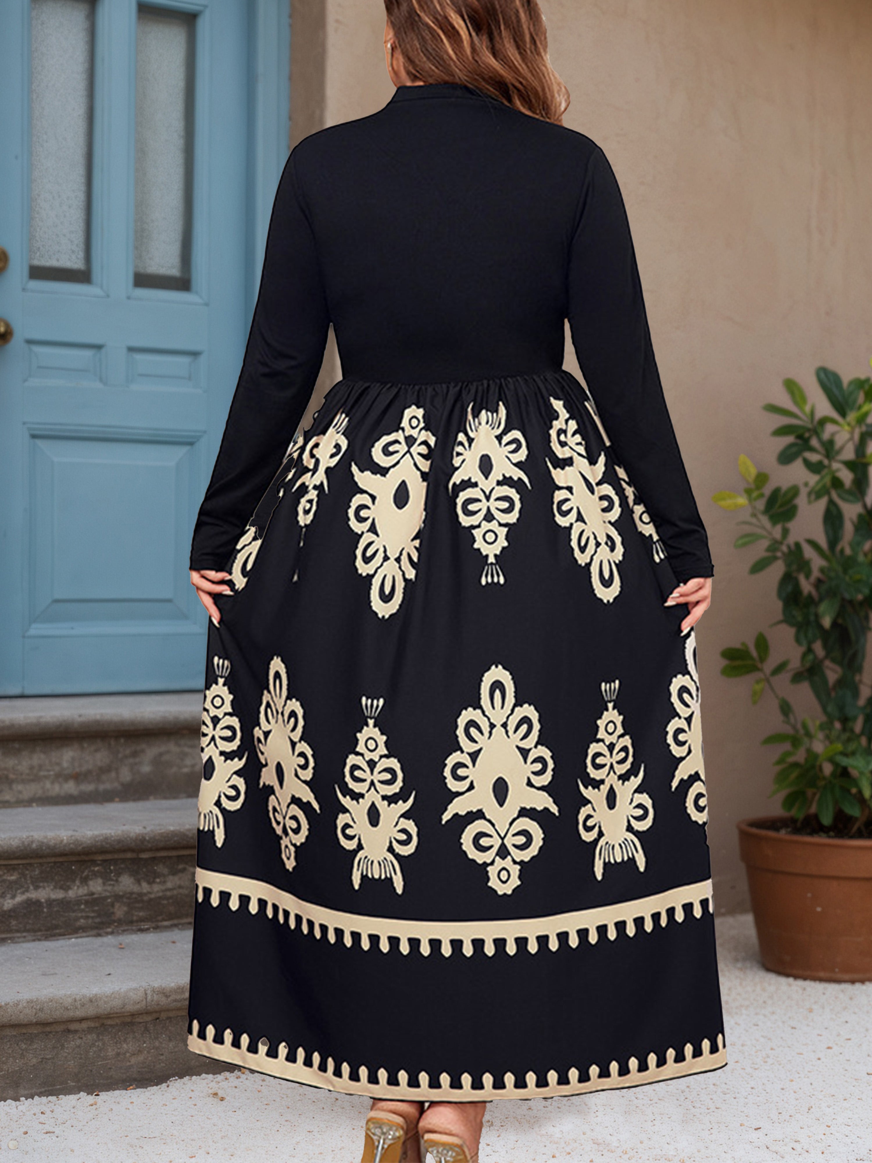 Apricot Plain Patchwork A-Line Plus Size Dress