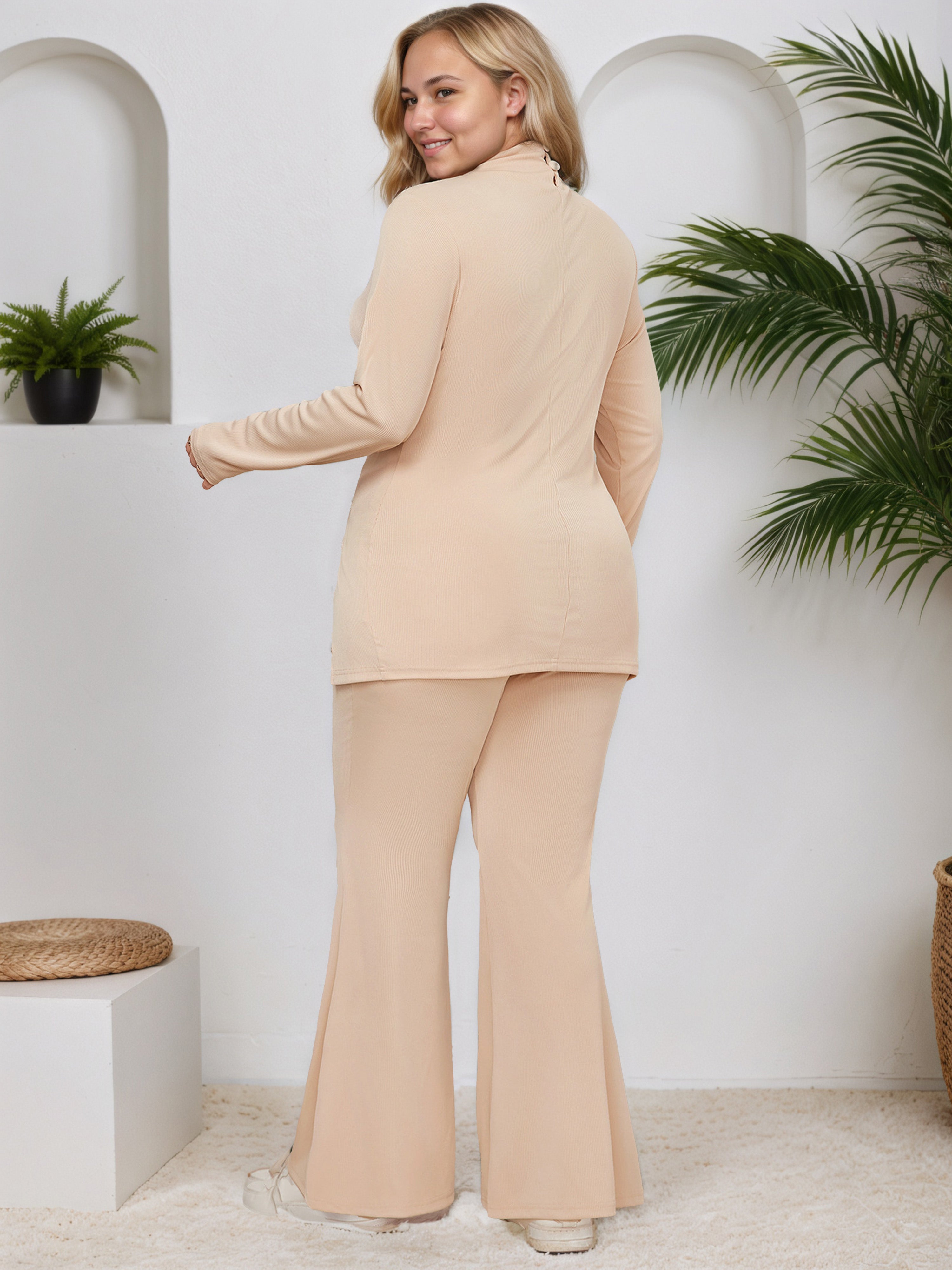 Sheath High Neck Peach Long Sleeves Plus Size Suits