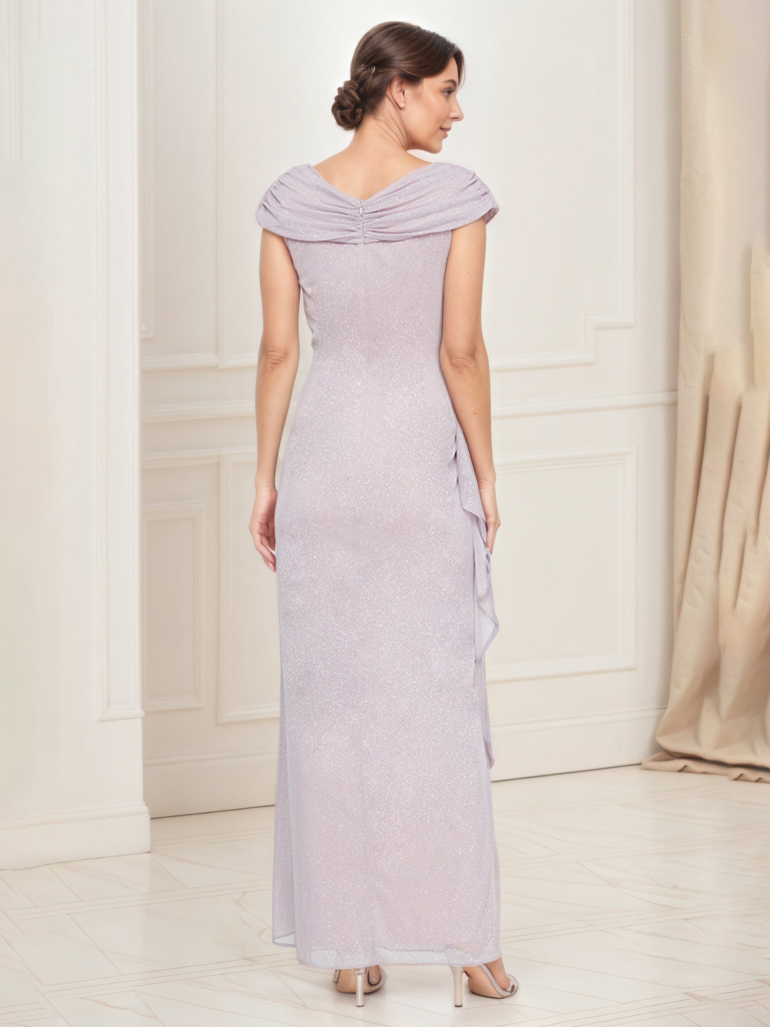 Glitter Mesh Sheath/Column Ruched Dusk Mother of the Groom Dresses