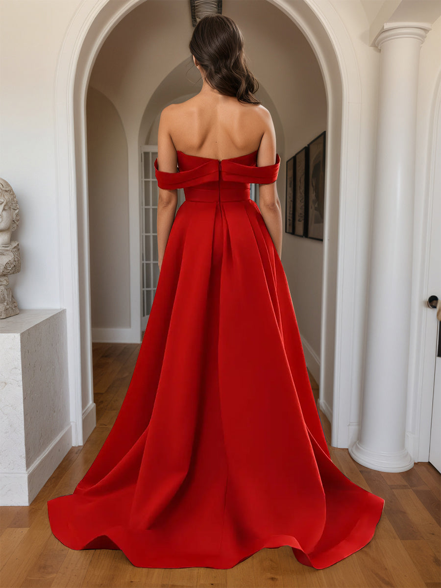 Cicinia Red Prom Dresses Soft Satin Off The Shoulder Sheath/Column Long Party Dress