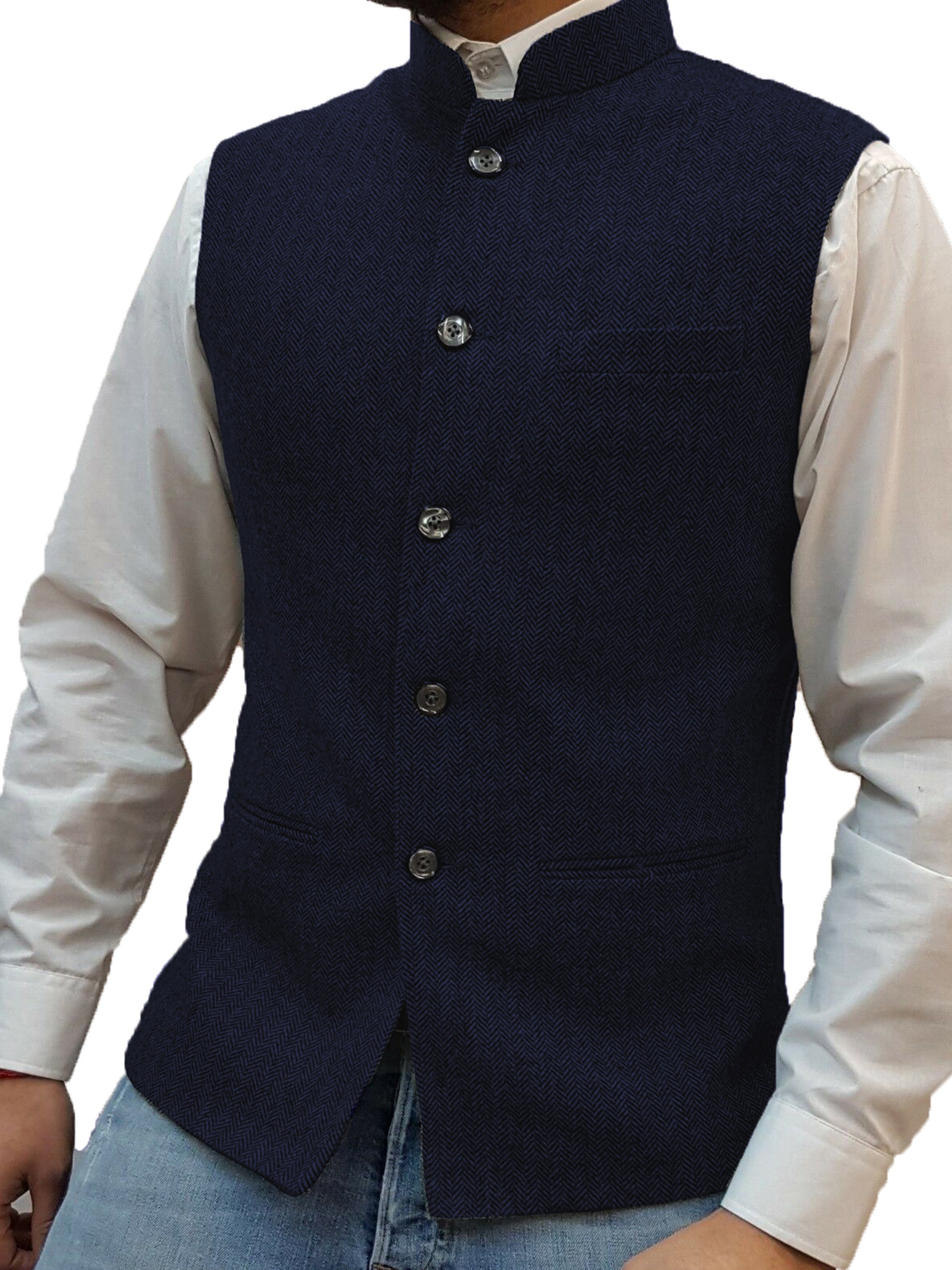 Men's Suit Vest Standing Collar Herringbone Vest