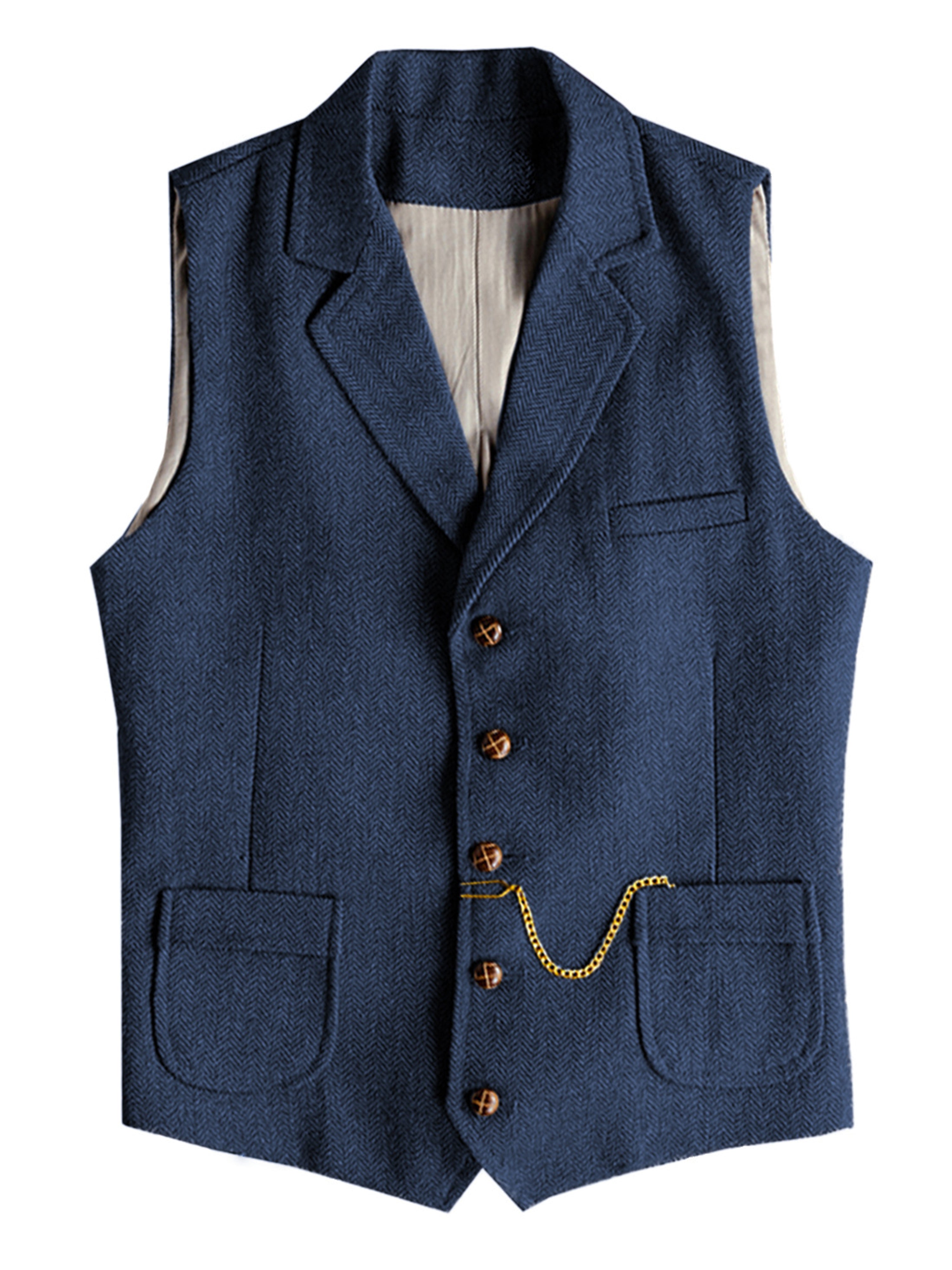 Herringbone Print Casual Vest Single-Breasted Vest