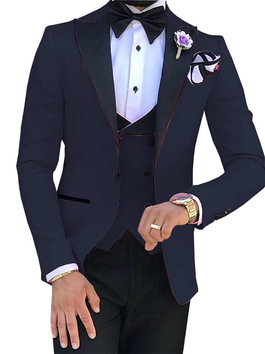 Men's 3 Piece Suit Dark Navy Elegant Banquet Evening Suits
