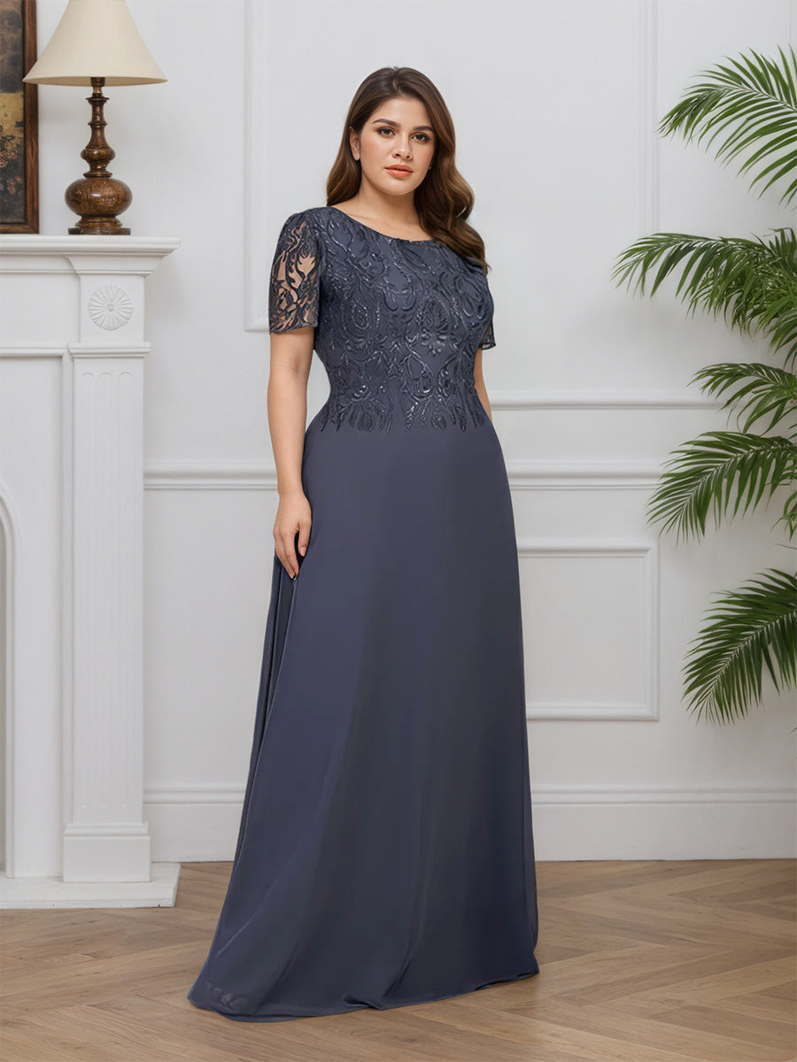 Cicinia Stormy Mother Of The Bride Dresses Chiffon Lace A-Line Zip Back Floor Length Short Sleeves Plus Size