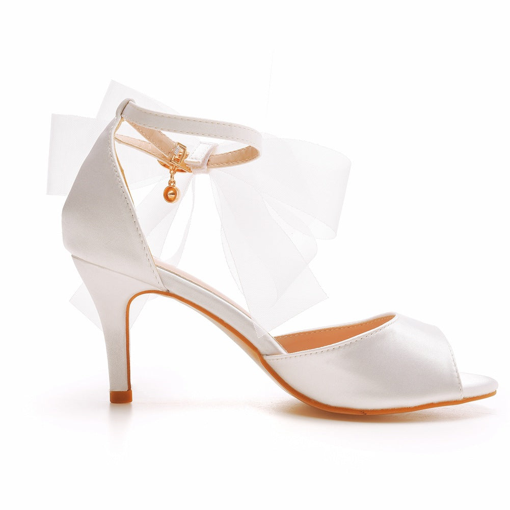 Peep Toe Satin Ribbon Tie Ankle Strap High Heel