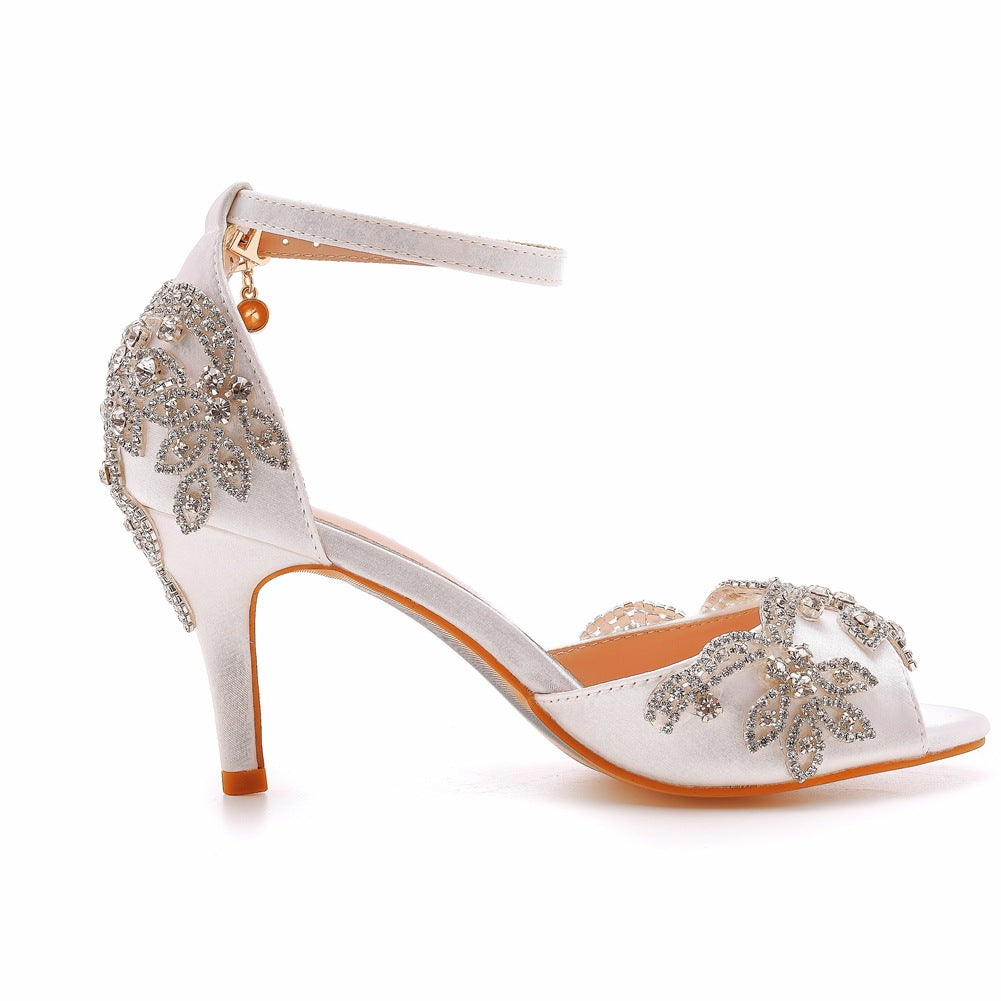 Peep Toe Rhinestone Ankle Strap High Heel