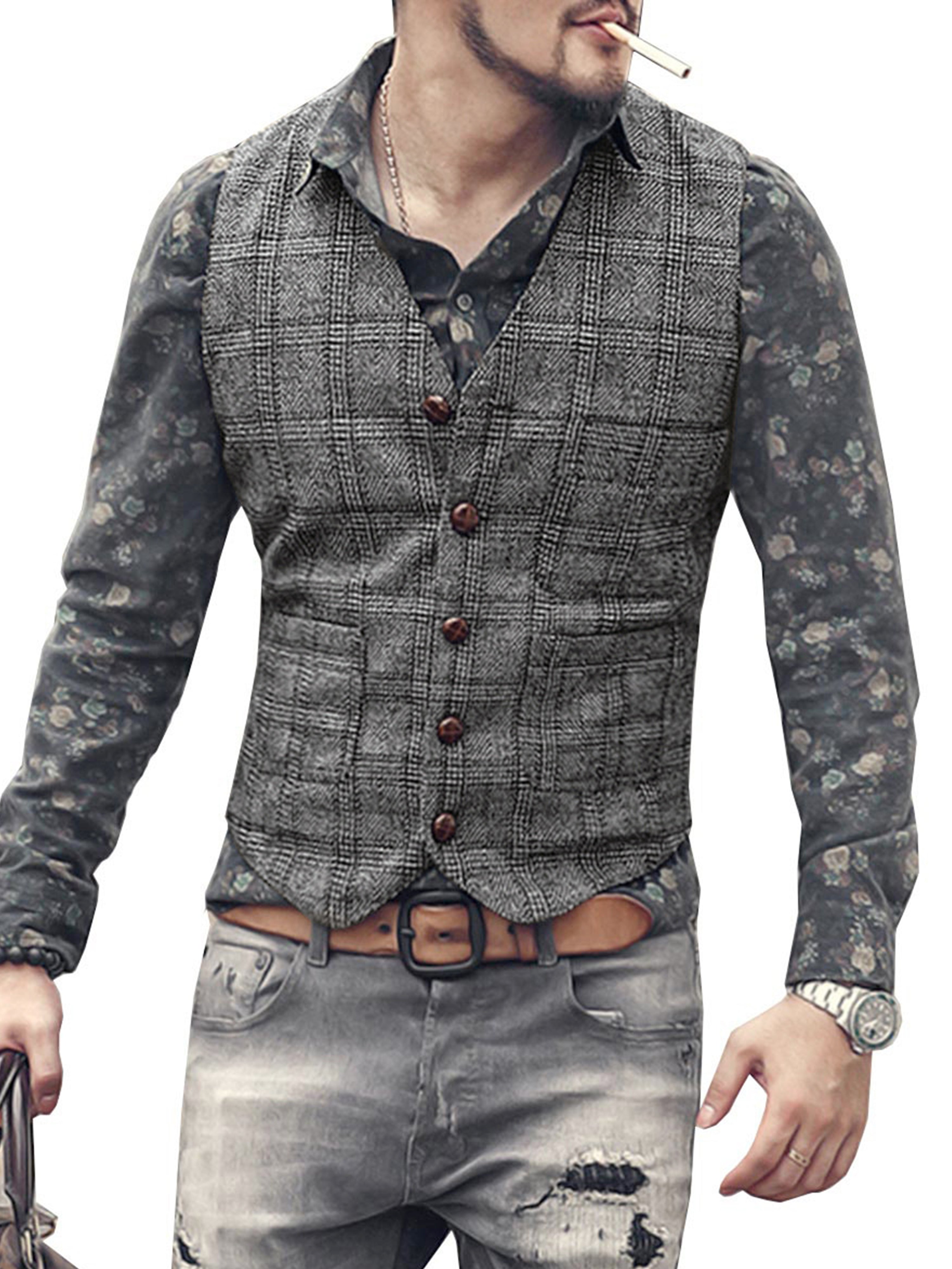 Men's Plaid Casual Vest Groom's Best Man Slim Fit Vest