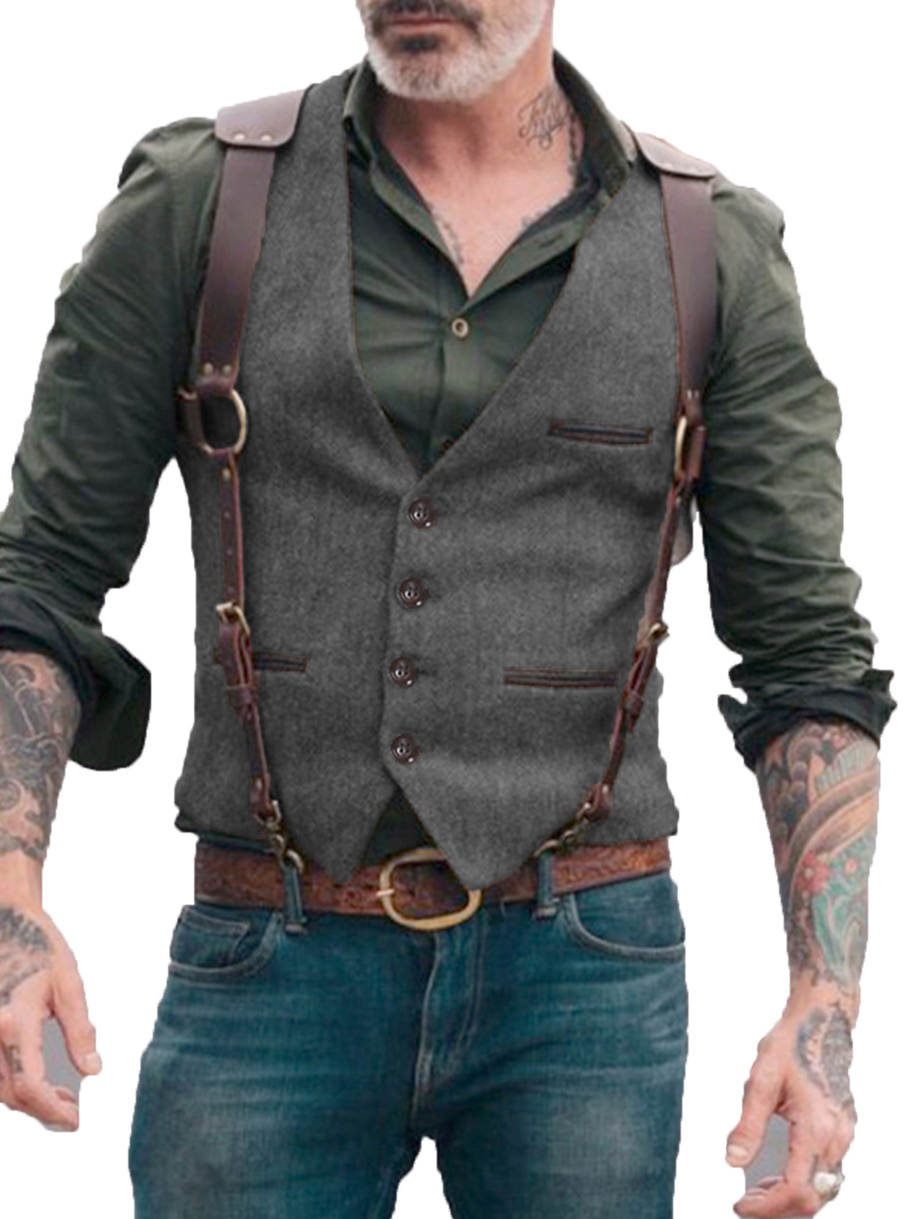 Vest Men's Suit Vest Standing Collar Herringbone Vest