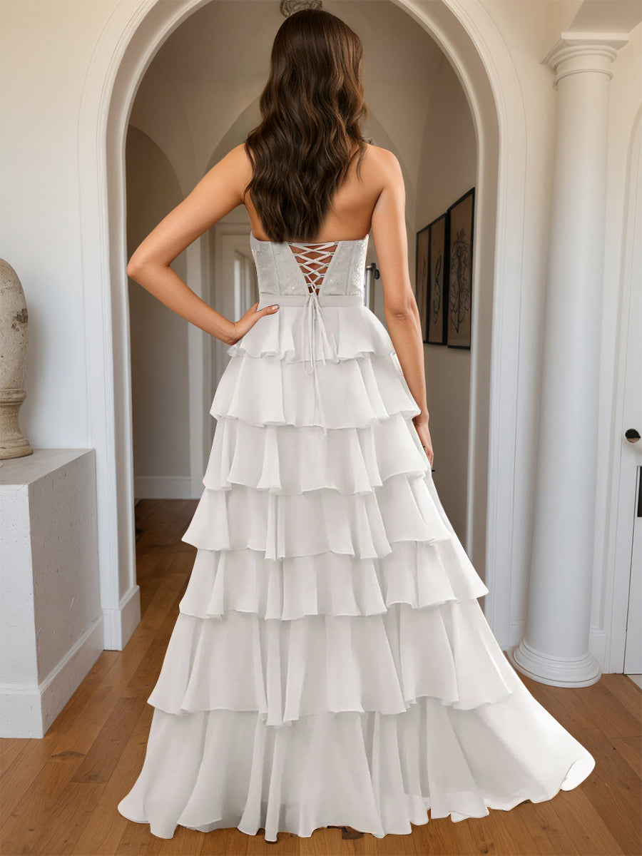 Cicinia White Prom Dresses Long Halter A-Line Chiffon Backless Sleeveless Layers Prom Gowns