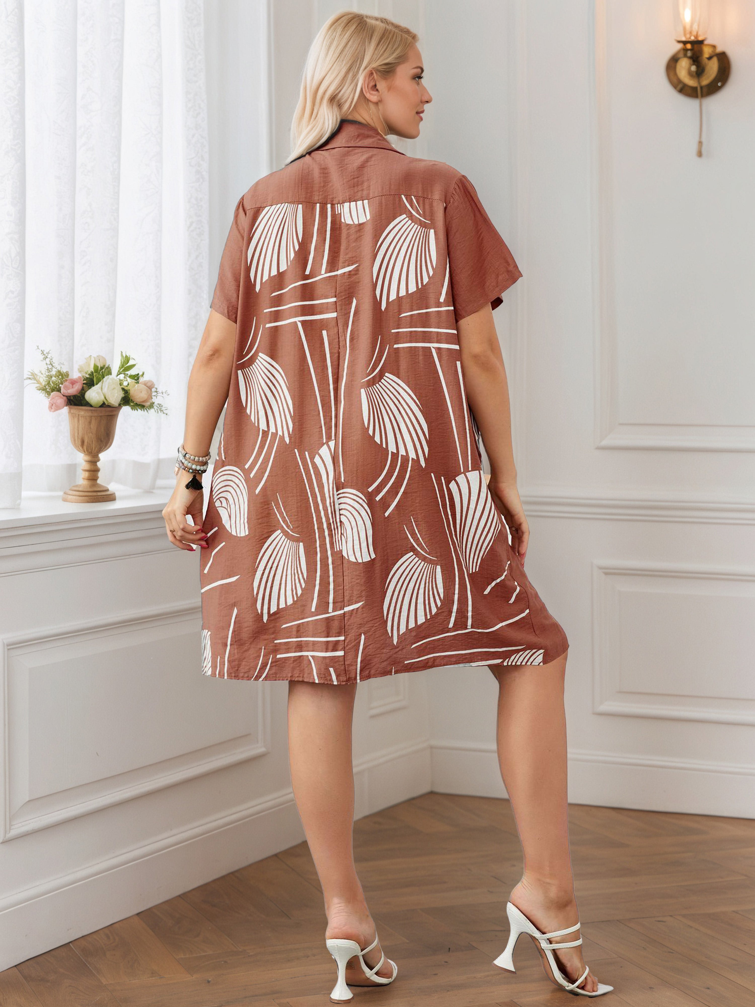 Graphic Printed Knee Length Terracotta A-Line Plus Size Dress