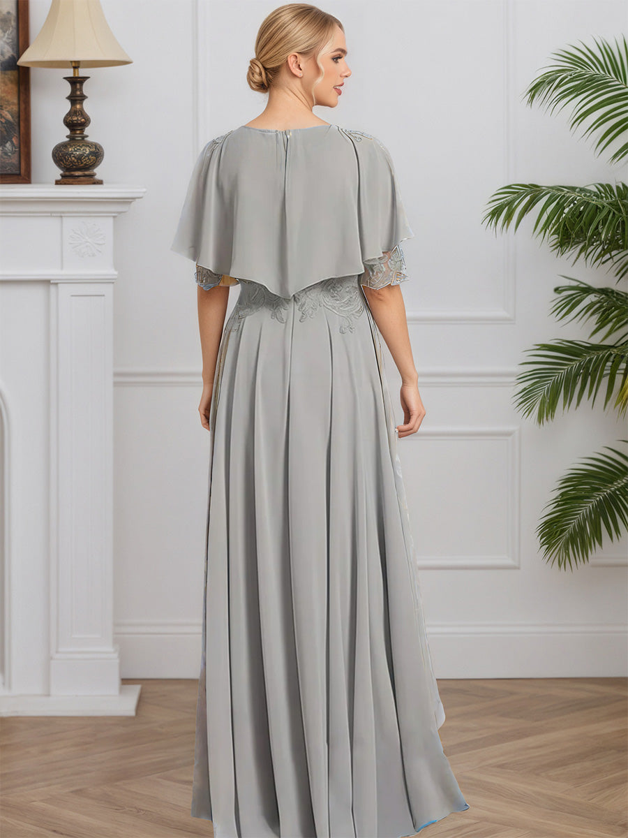 Cicinia Grey Mother Of The Bride Dresses Chiffon Lace Half Sleeves A-Line Floor Length