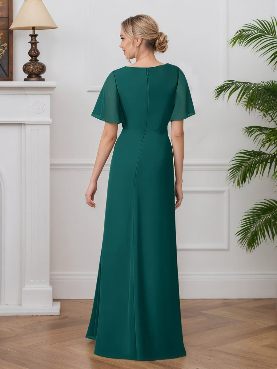 Cicinia Peacock Mother Of The Bride Dresses Chiffon A-Line Jewel Short Sleeves Beading Flowy