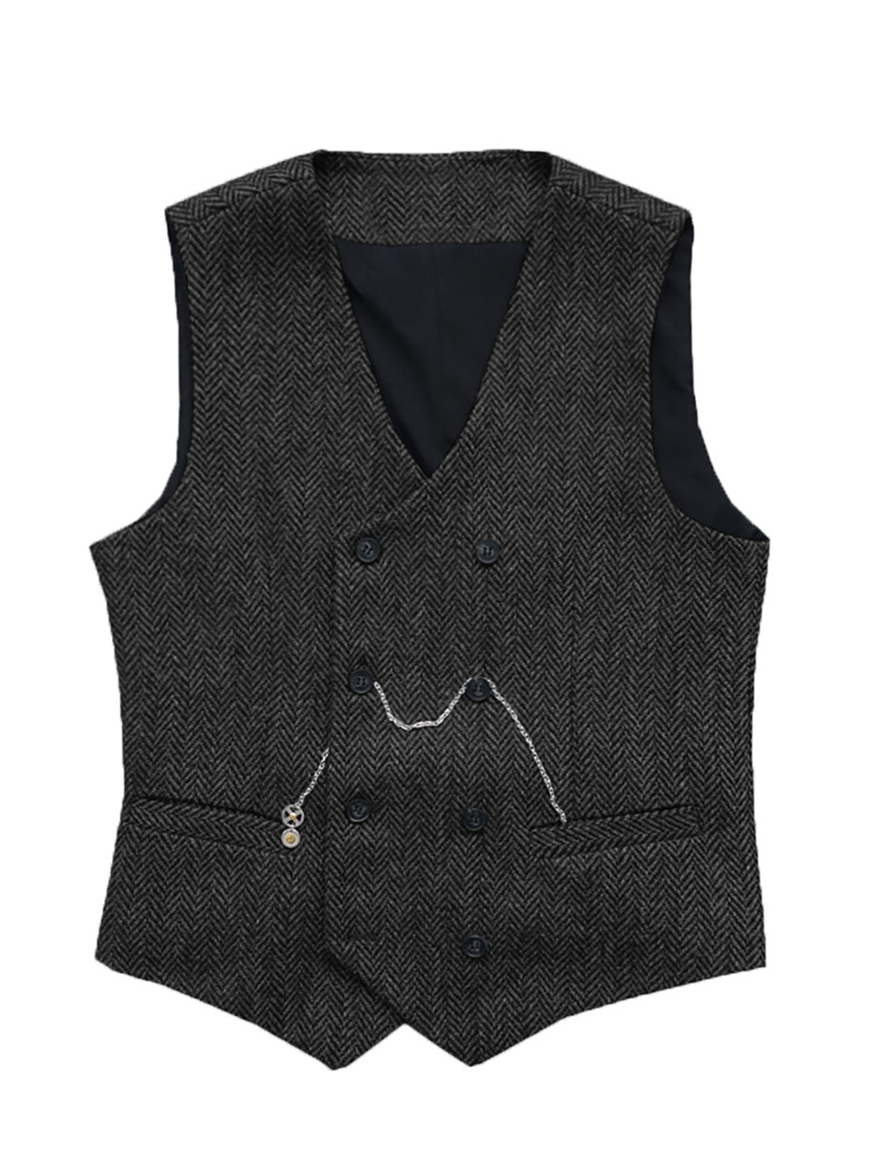 Vest Men's Suit Vest Standing Collar Herringbone Vest