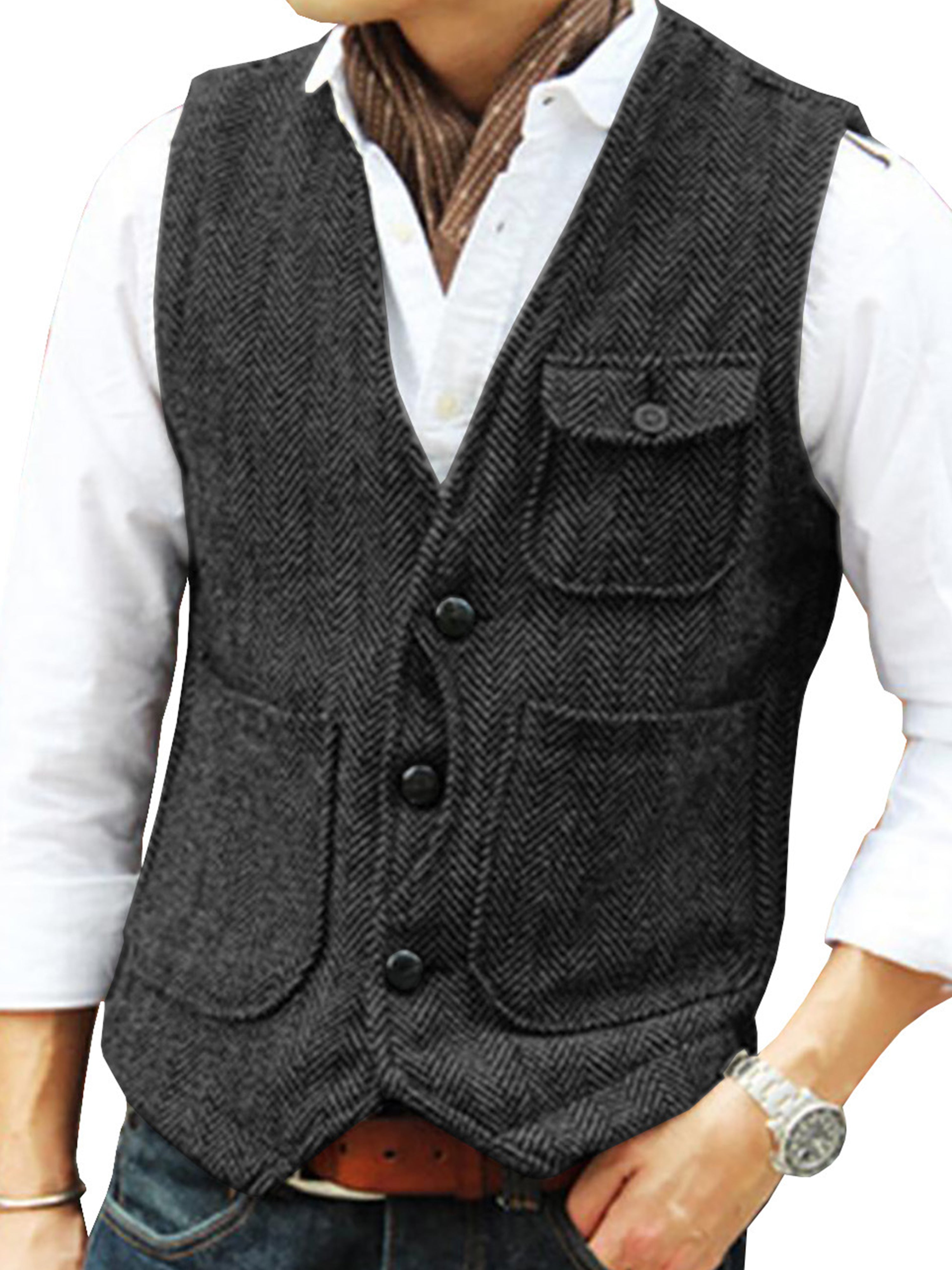 Tweed Suit Men's Suit V-Neck Vest