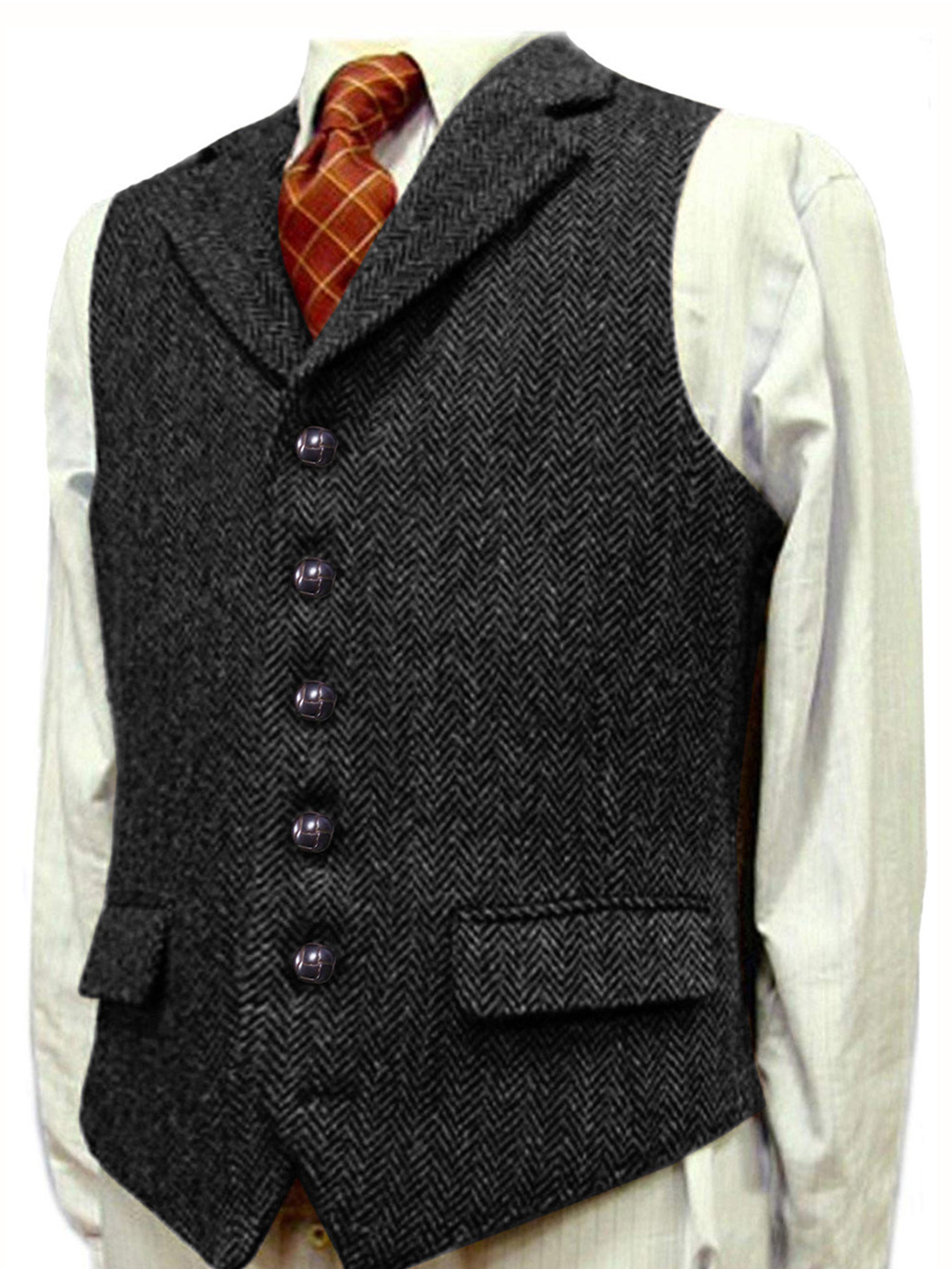 Man's Vest Herringbone Wedding Groom Best Business Slim Vest