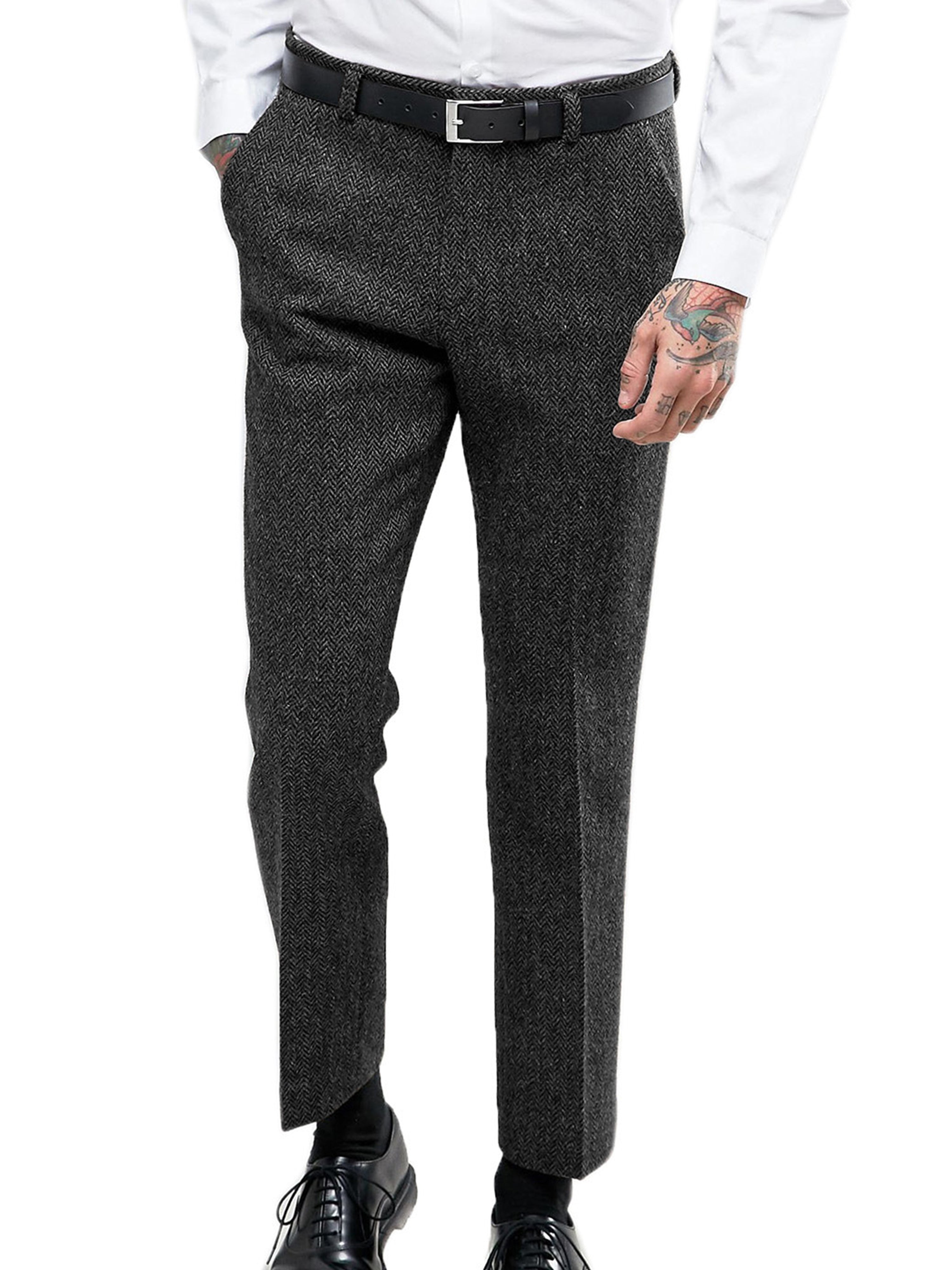 Men's Formal Casual Vintage Suit Pants Black