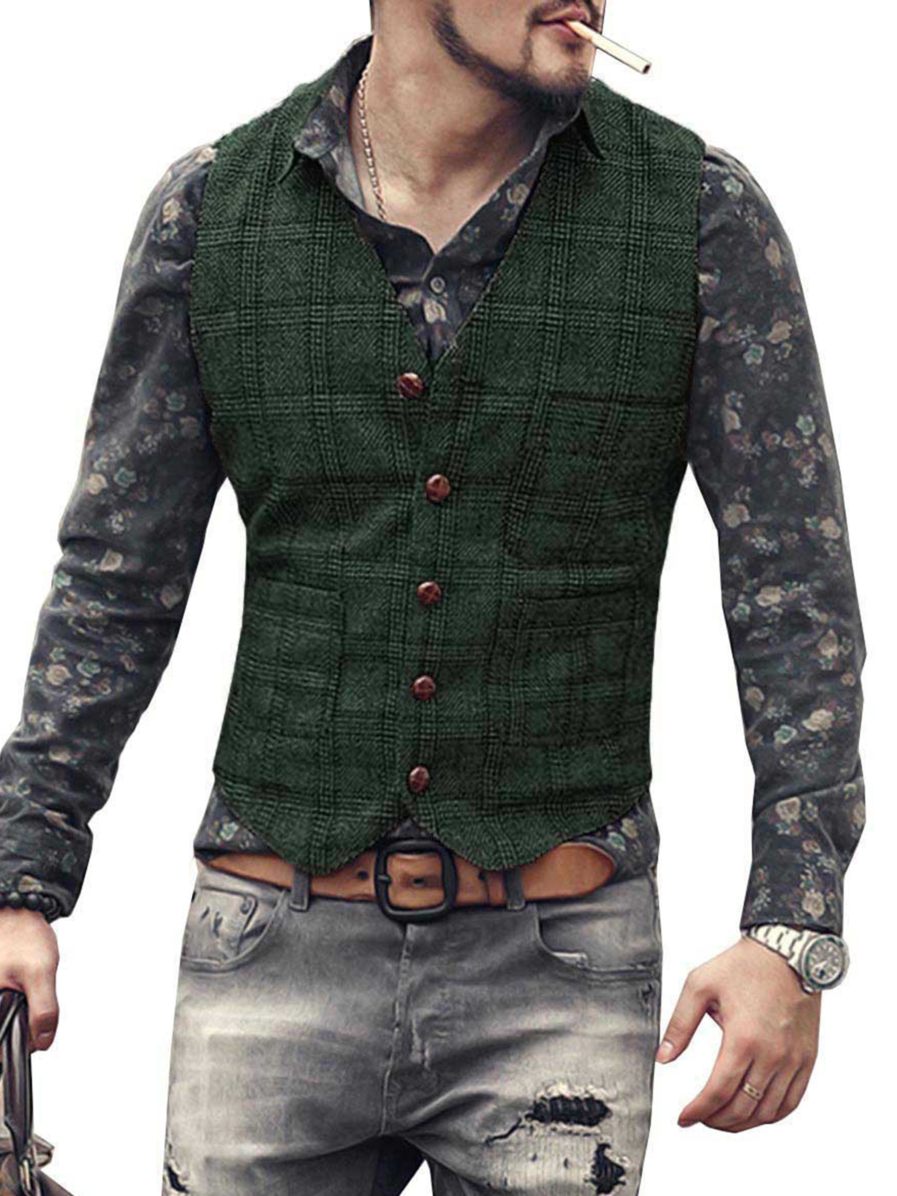 Men's Plaid Casual Vest Groom's Best Man Slim Fit Vest