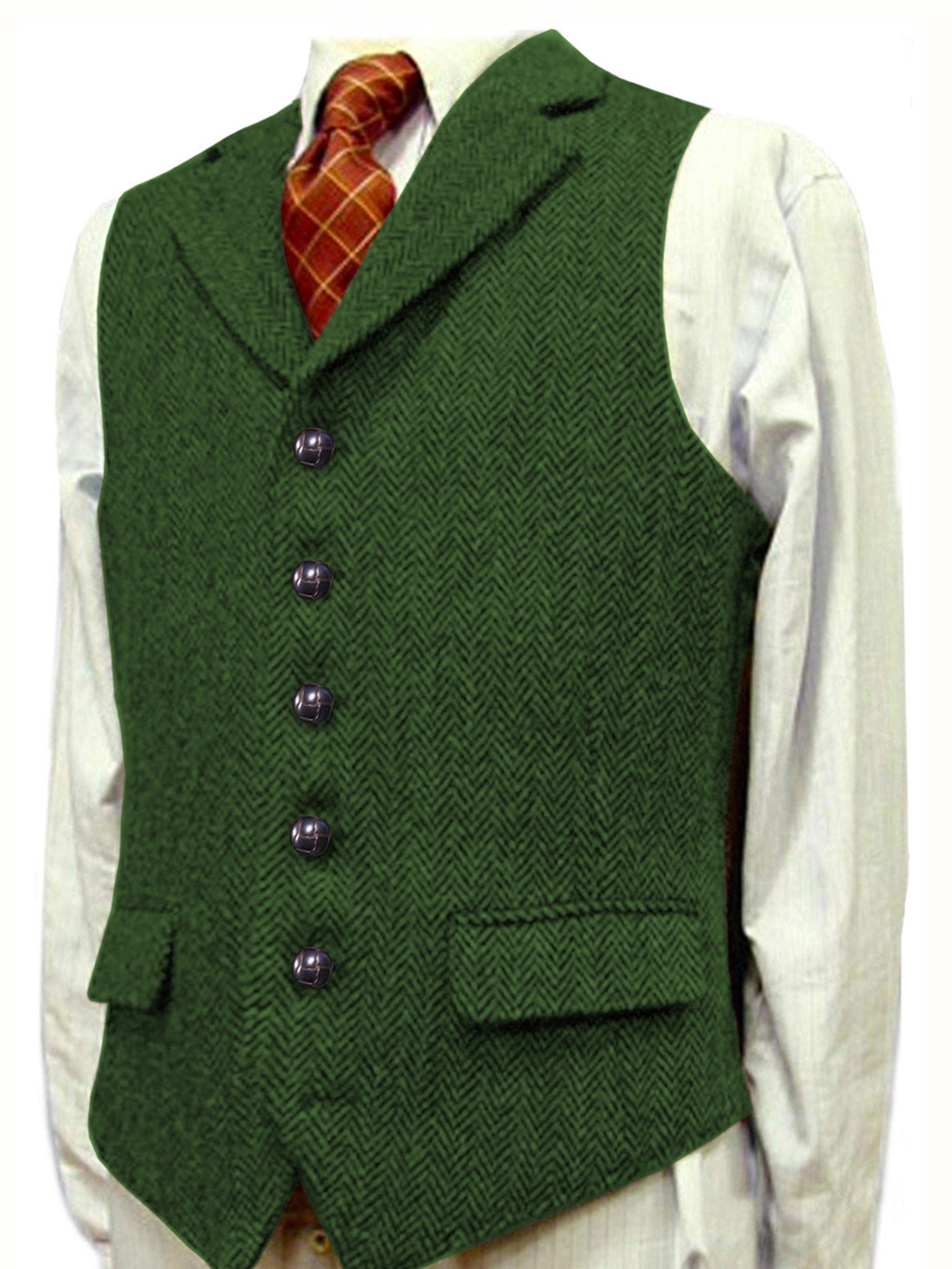 Man's Vest Herringbone Wedding Groom Best Business Slim Vest