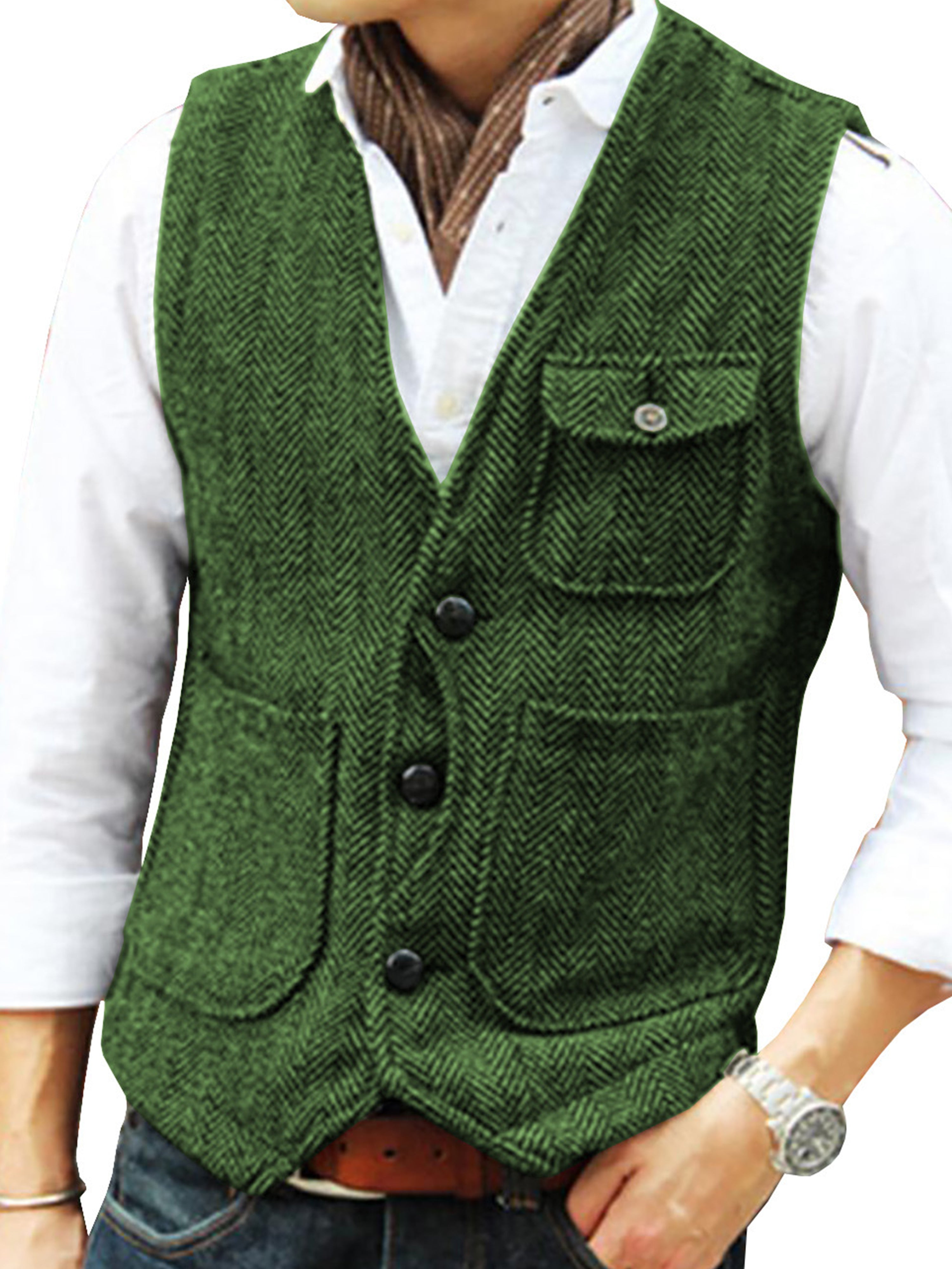 Tweed Suit Men's Suit V-Neck Vest