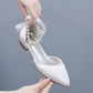 Elegant Pearl Ribbon Tie Satin Flat Heel Pointed Toe Bridal Shoes