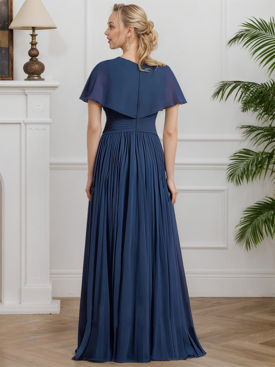 Cicinia Elegant Navy Blue Mother Of The Bride Dresses Chiffon A-Line V-Neck Floor Length