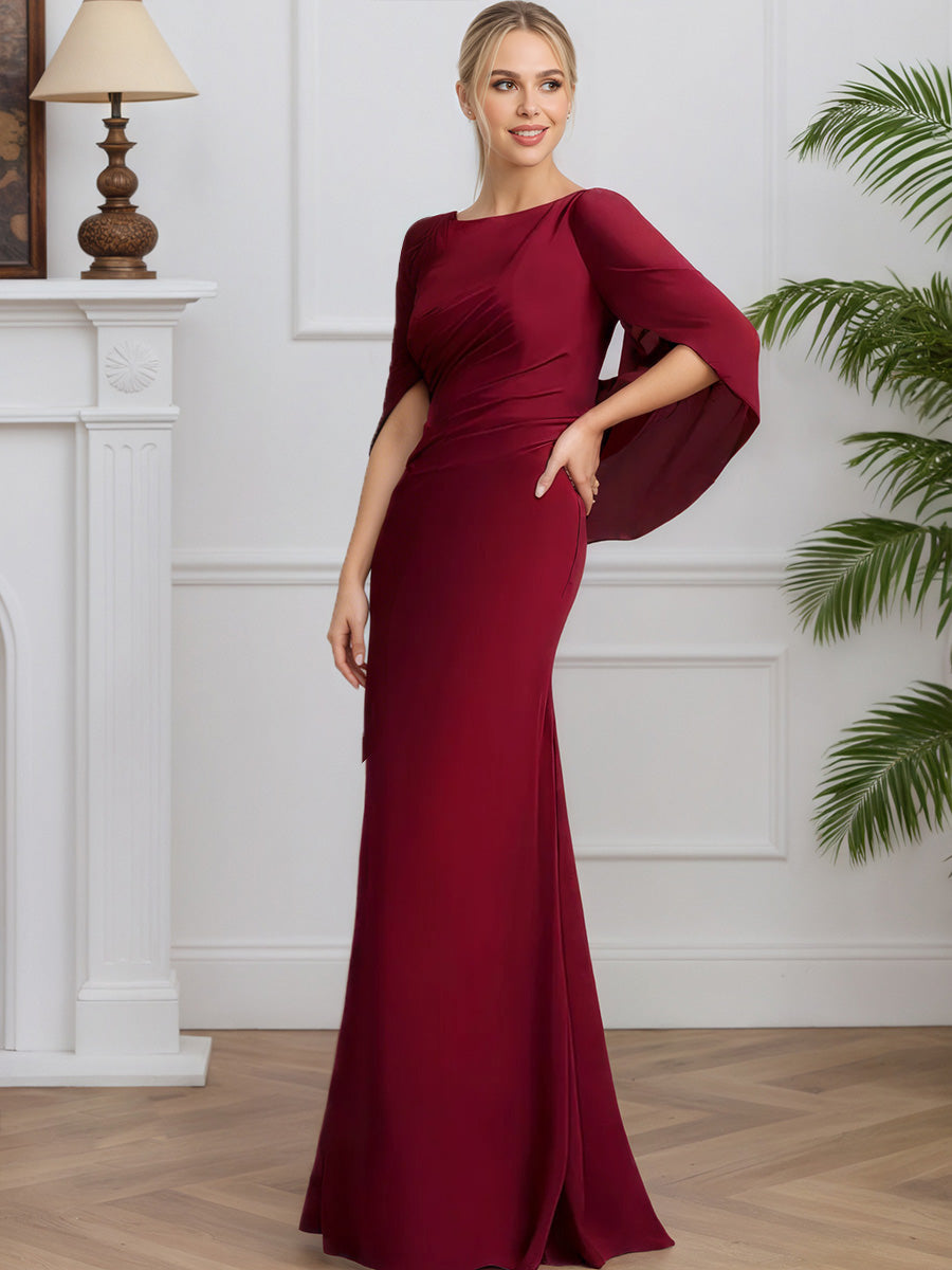 Cicinia Burgundy Mother Of The Bride Dresses Chiffon Trumpet Zipper Back Floor Length