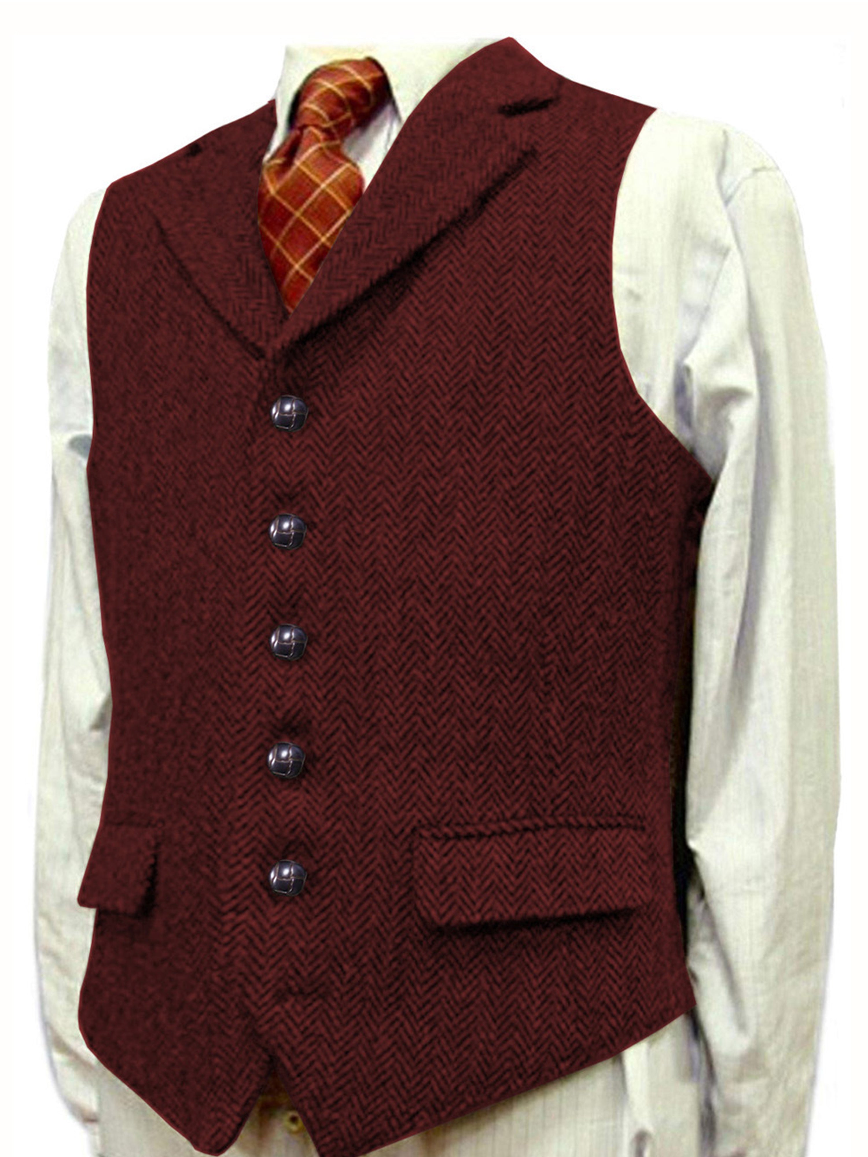 Man's Vest Herringbone Wedding Groom Best Business Slim Vest