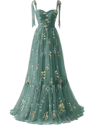 Sorrel | A-Line Straps Appliques Empire-Waist Sleeveless Tulle Prom Dress main image 0