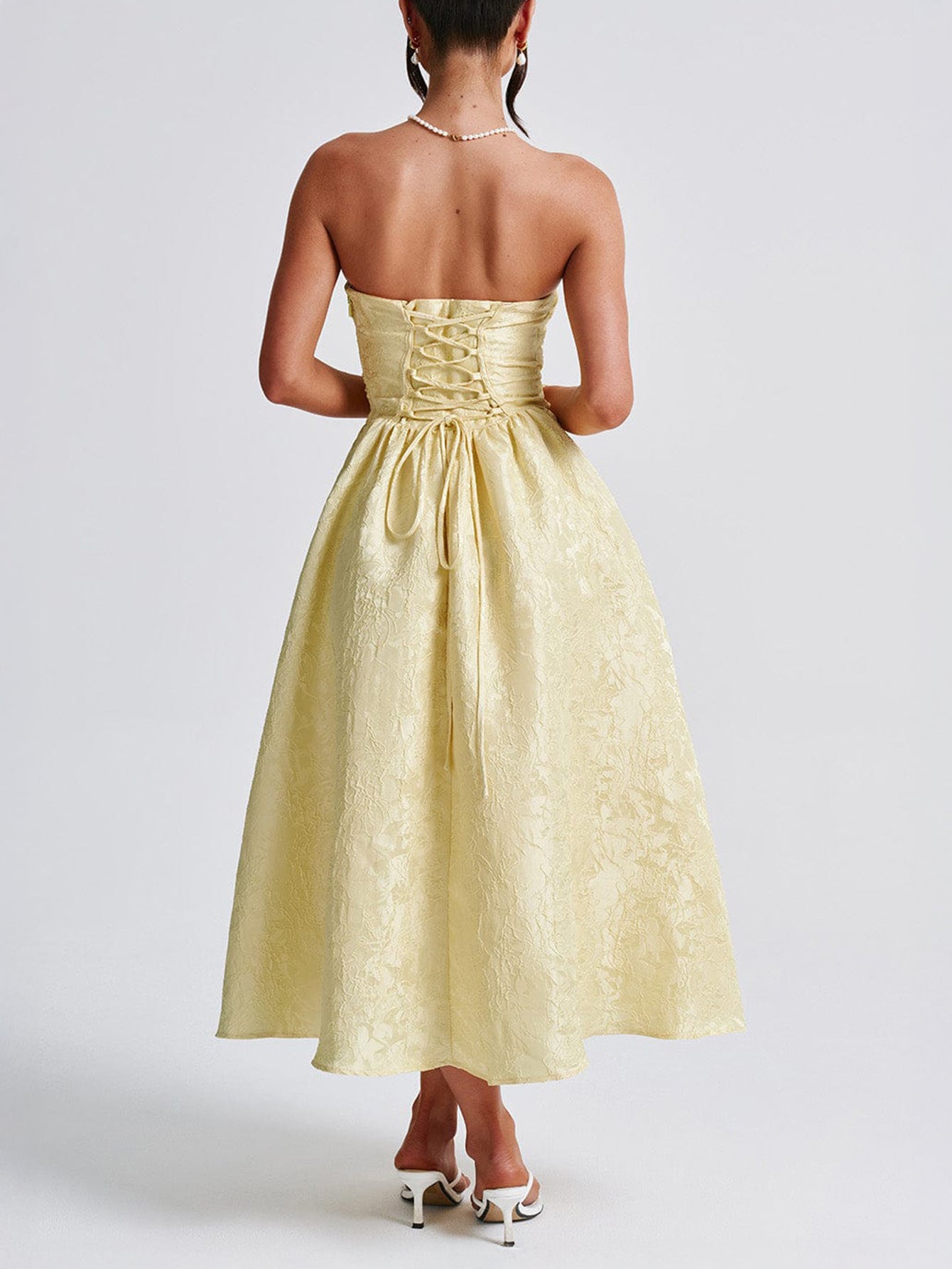 Empire Waist Strapless Printed Floral Daffodil Wedding Guest Dress