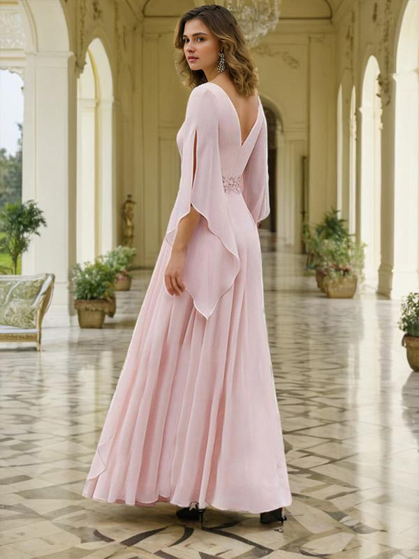 A-Line Long Sleeves Lace Ankle Length Mother of the Bride Dress