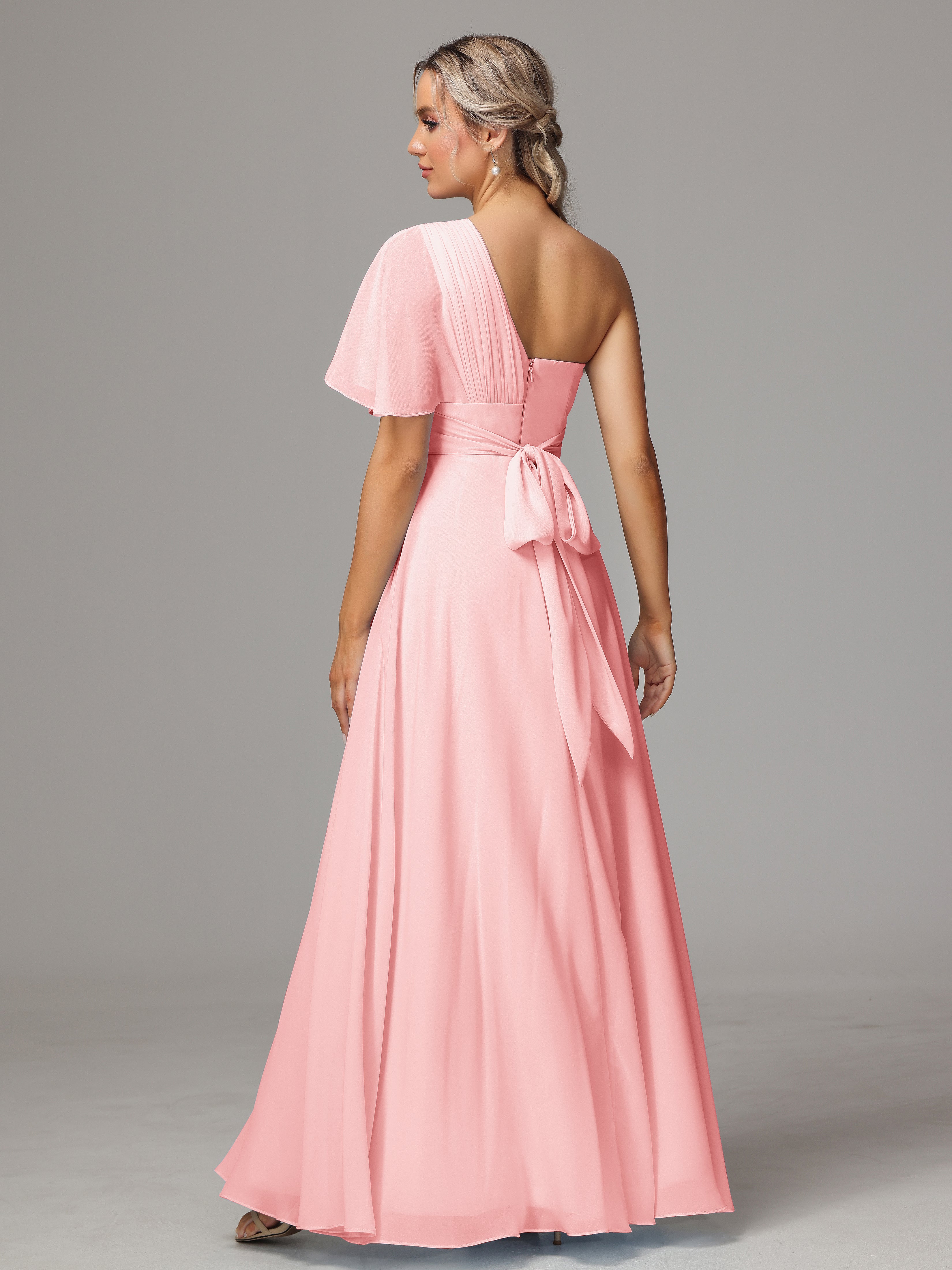 One Shoulder Ruffles Chiffon Bridesmaid Dresses With Split