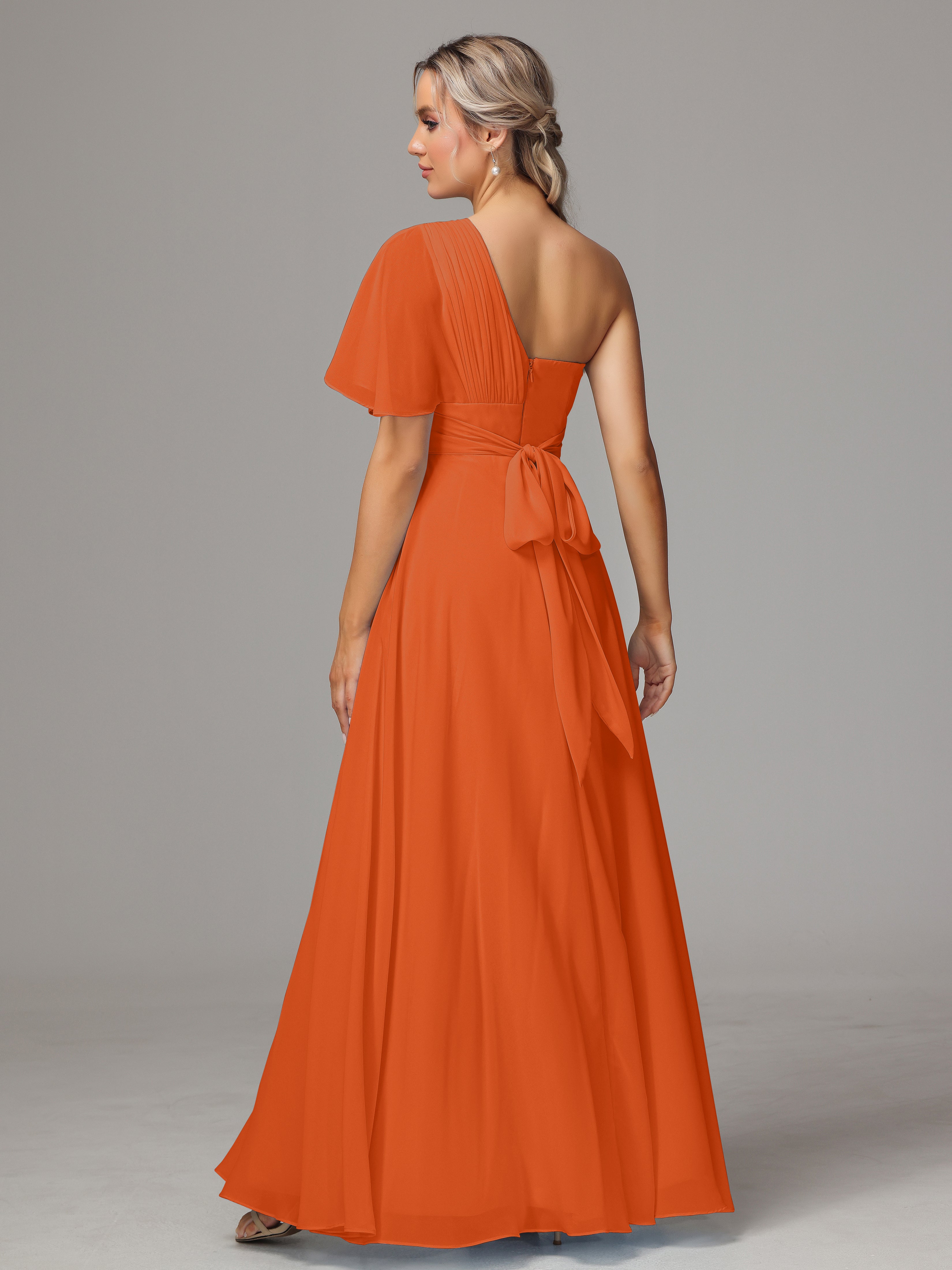 One Shoulder Ruffles Chiffon Bridesmaid Dresses With Split