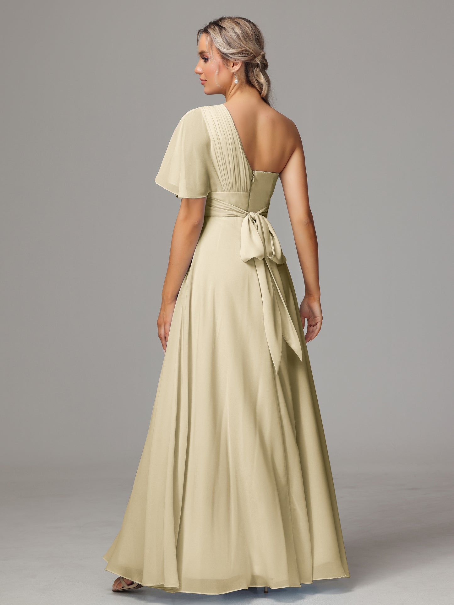 One Shoulder Ruffles Chiffon Bridesmaid Dresses With Split