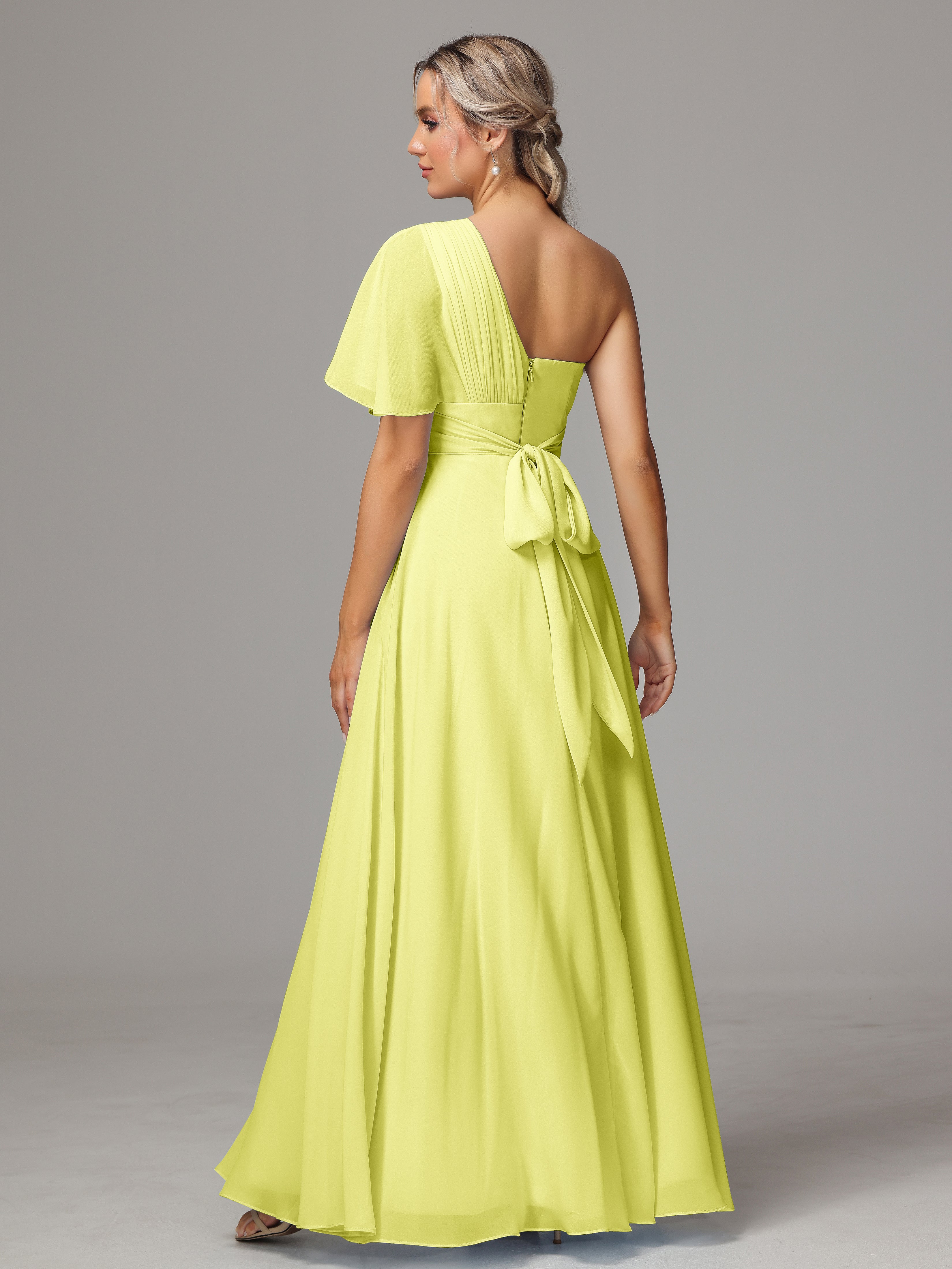 One Shoulder Ruffles Chiffon Bridesmaid Dresses With Split