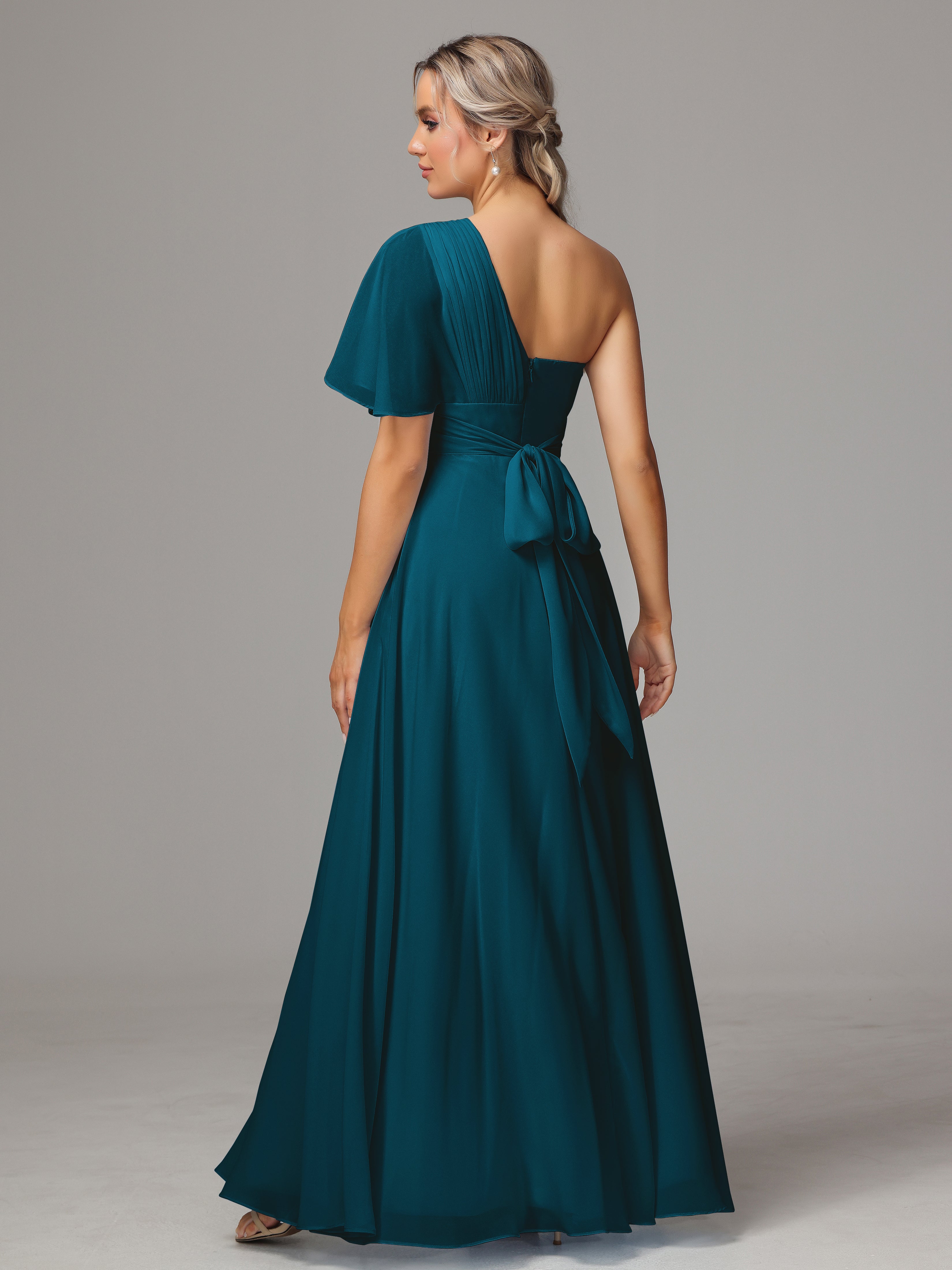 One Shoulder Ruffles Chiffon Bridesmaid Dresses With Split