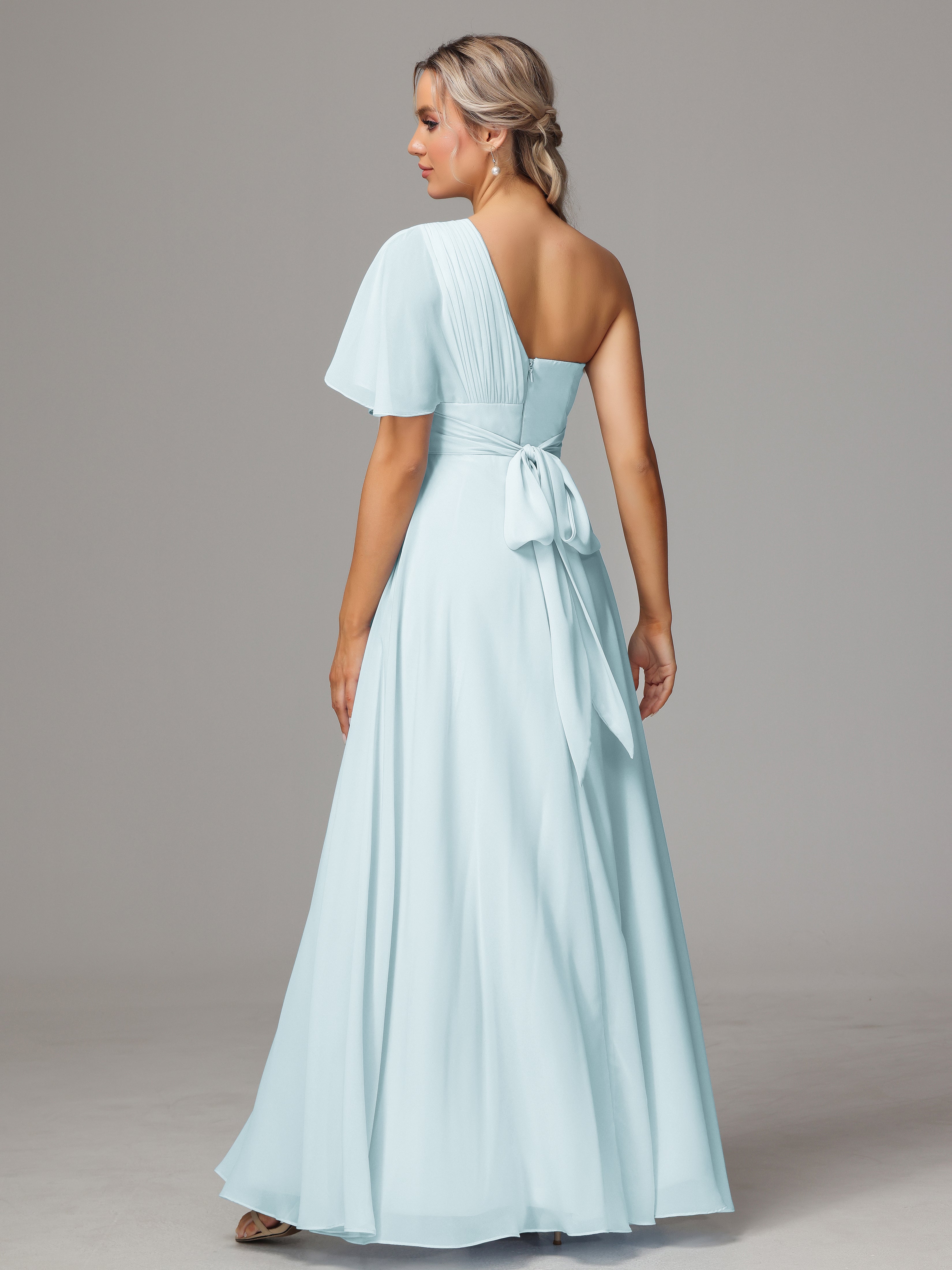 One Shoulder Ruffles Chiffon Bridesmaid Dresses With Split