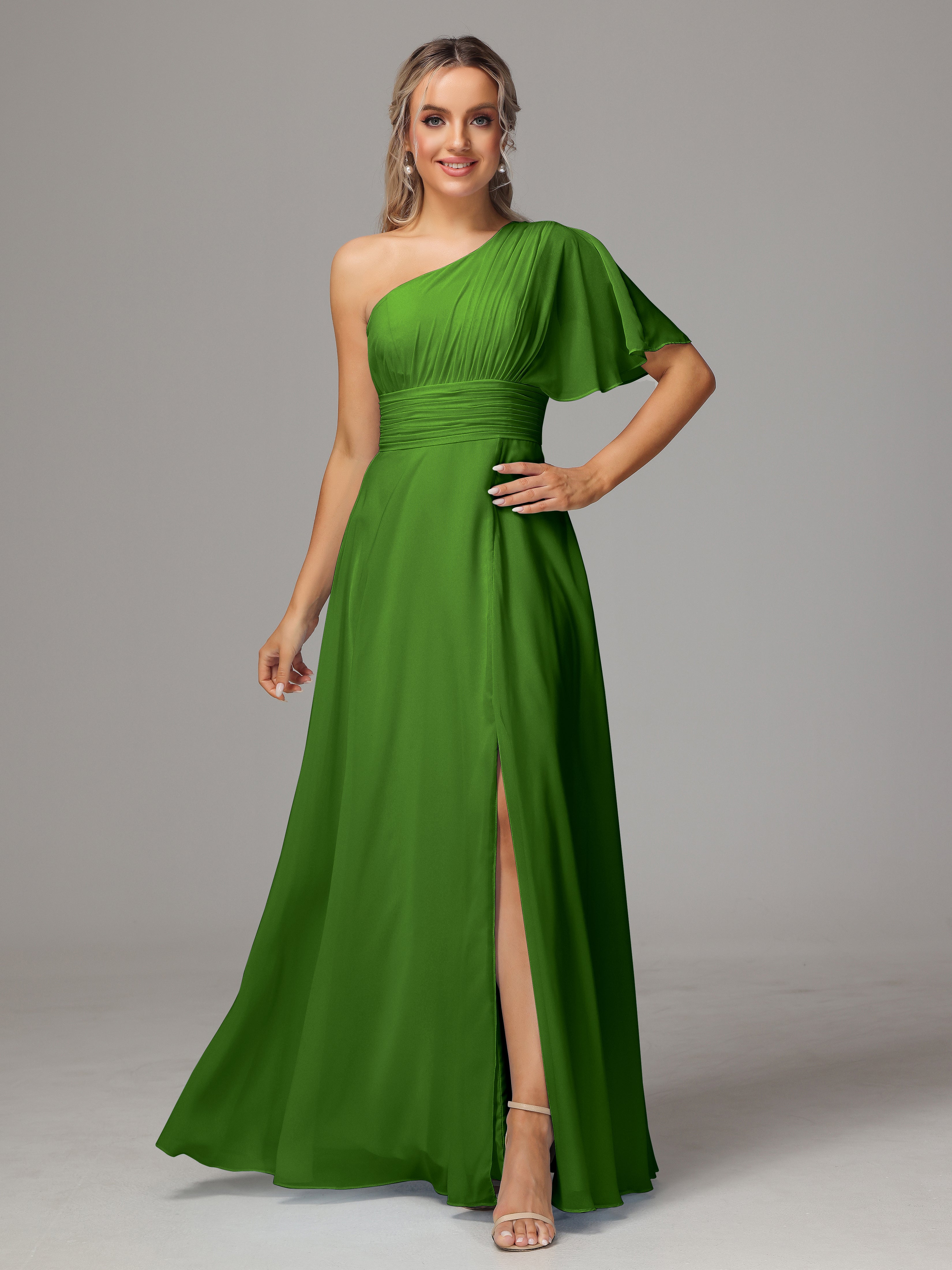 Cami Strap Tiered A-Line Chiffon Bridesmaid Dress in Moss Green