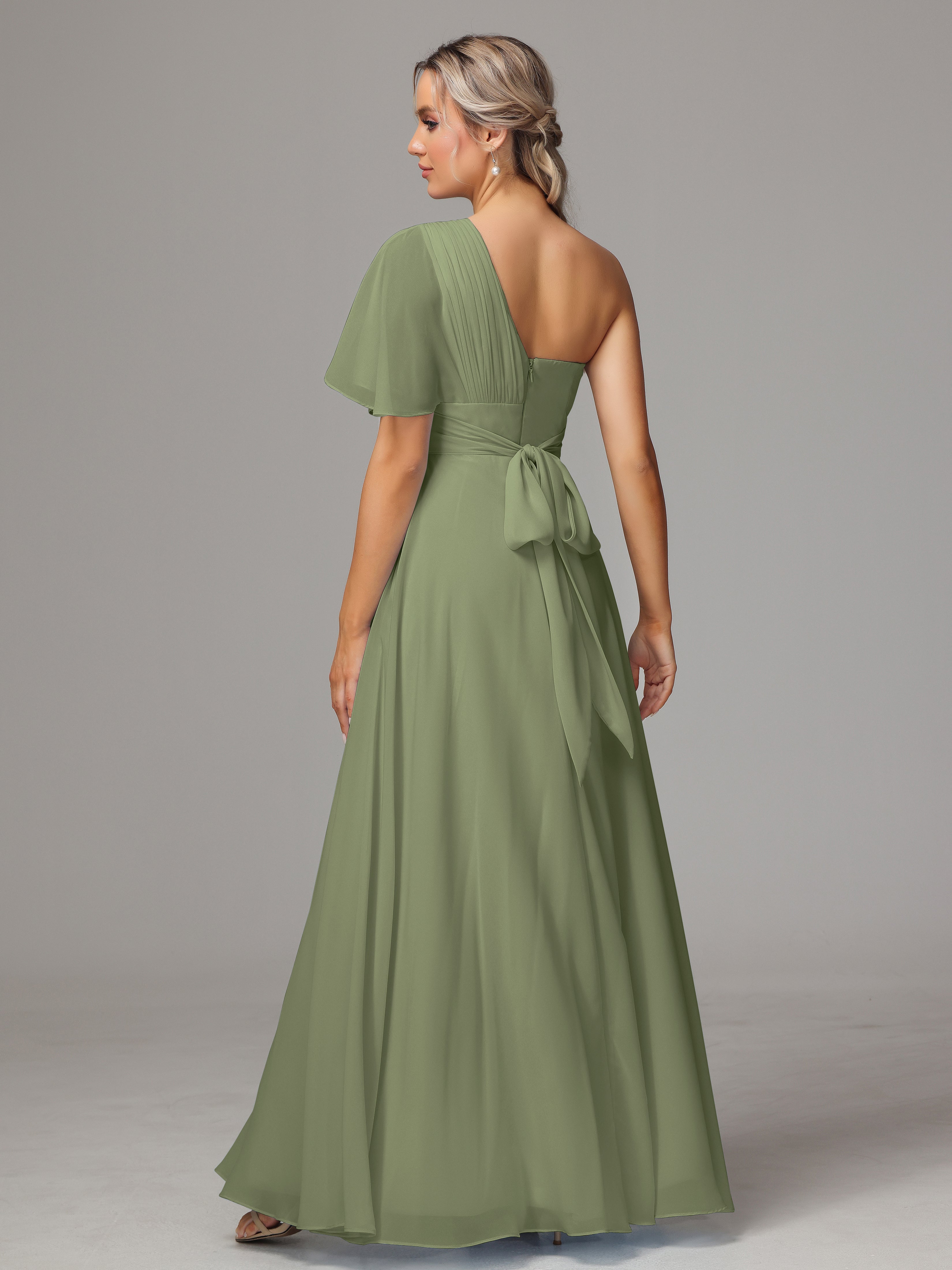 One Shoulder Ruffles Chiffon Bridesmaid Dresses With Split