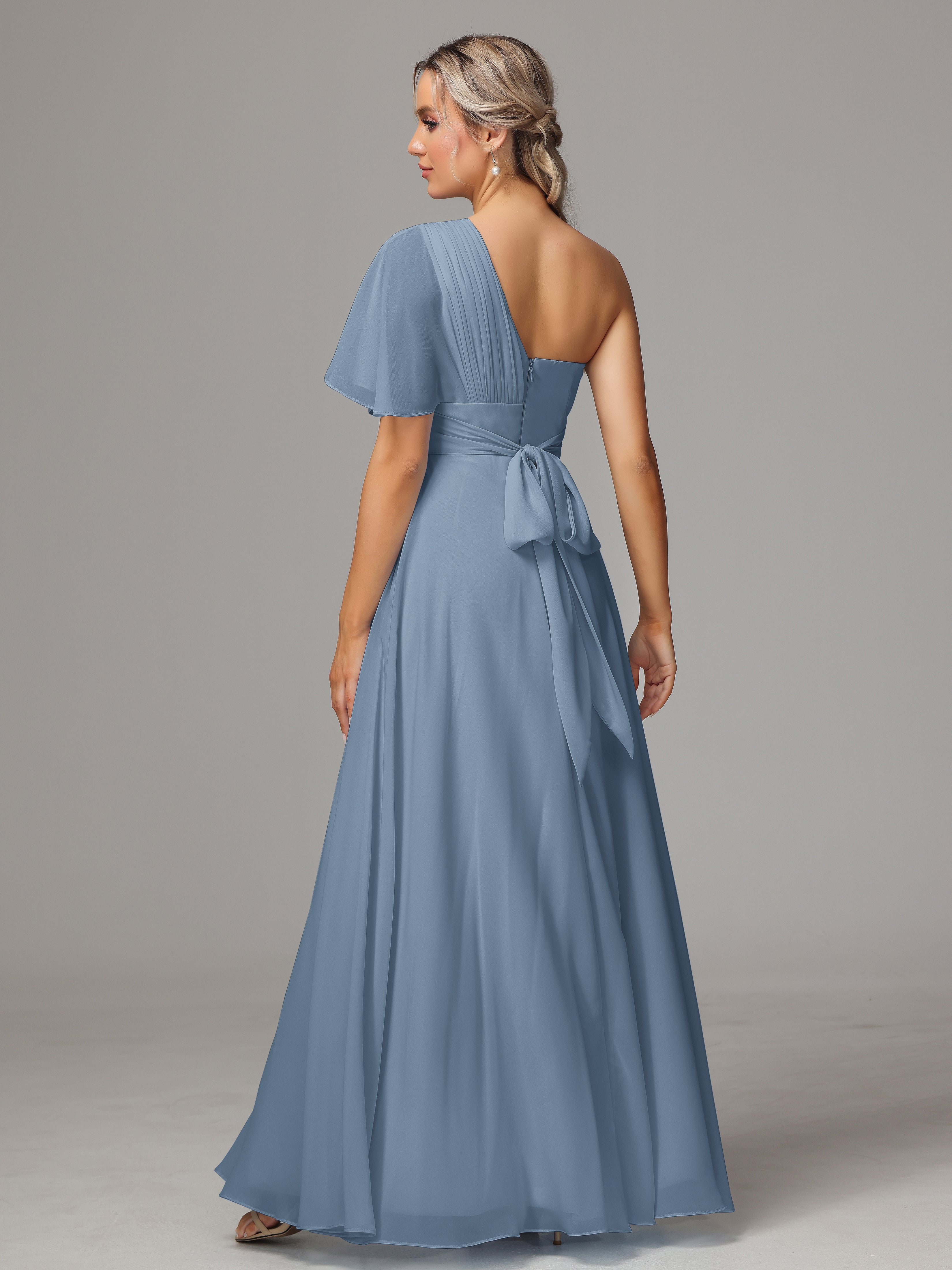 One Shoulder Ruffles Chiffon Bridesmaid Dresses With Split