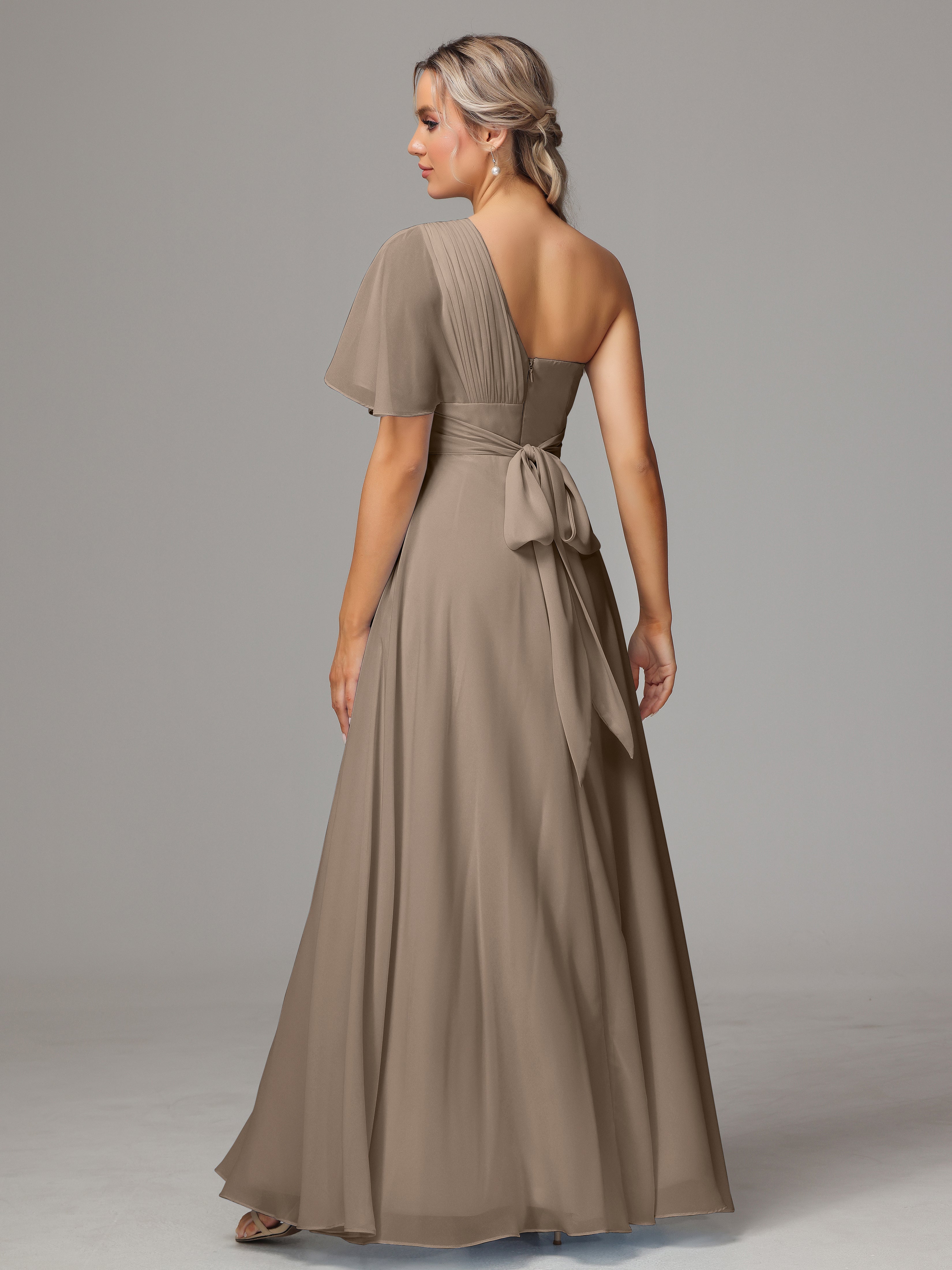 One Shoulder Ruffles Chiffon Bridesmaid Dresses With Split