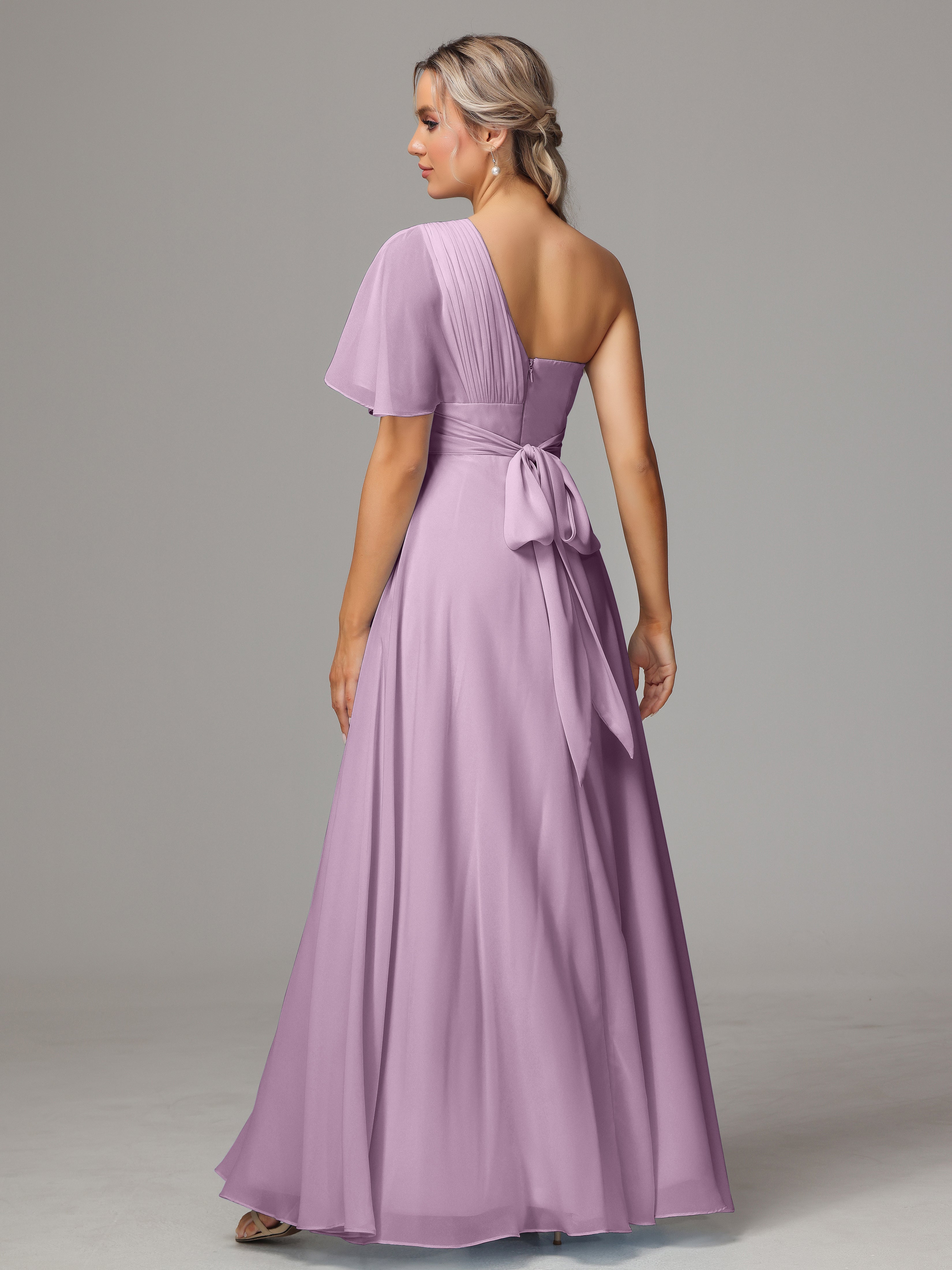 One Shoulder Ruffles Chiffon Bridesmaid Dresses With Split