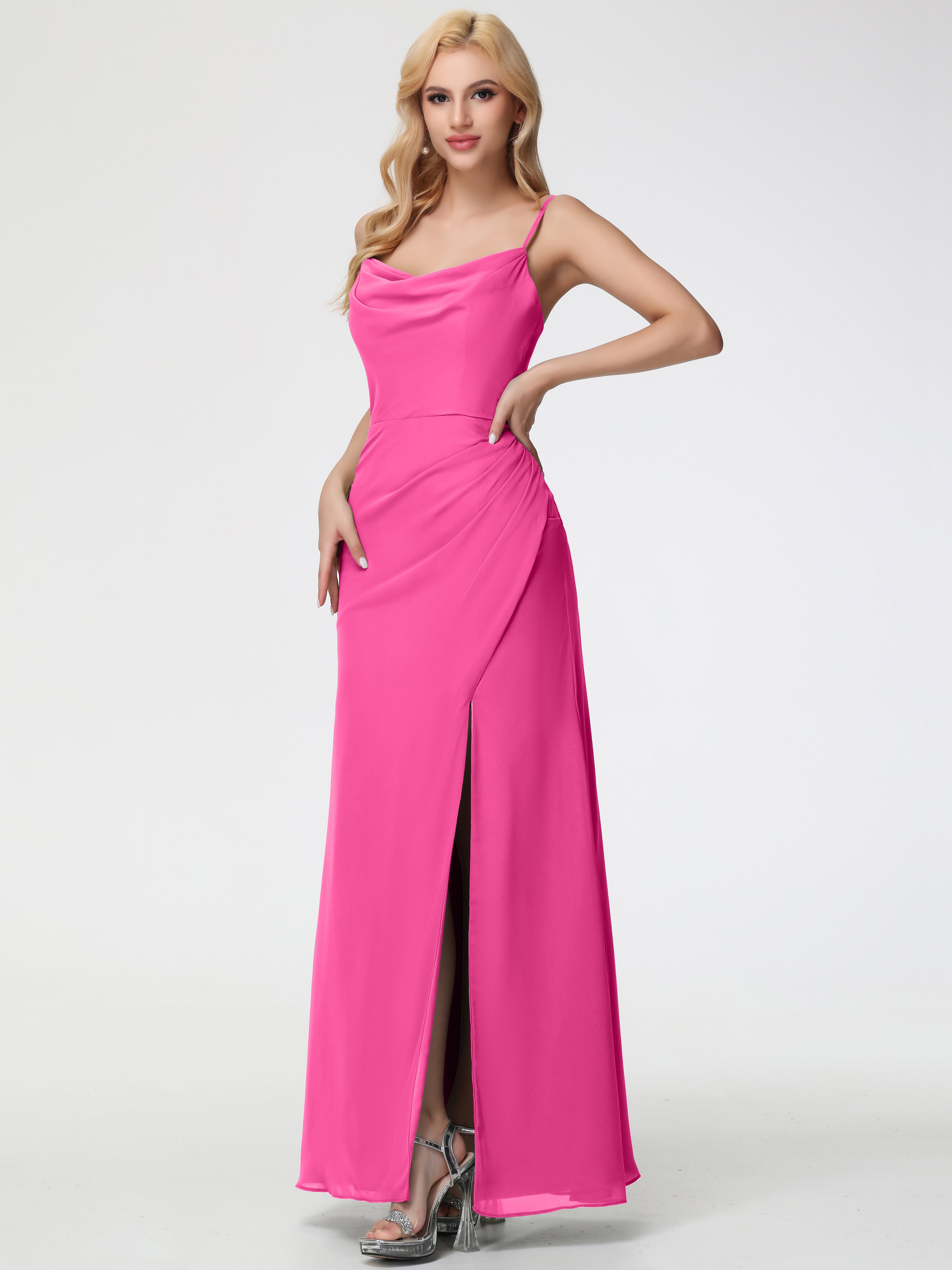 Cowl Sheath/Column Spaghetti Straps Chiffon Bridesmaid Dresses