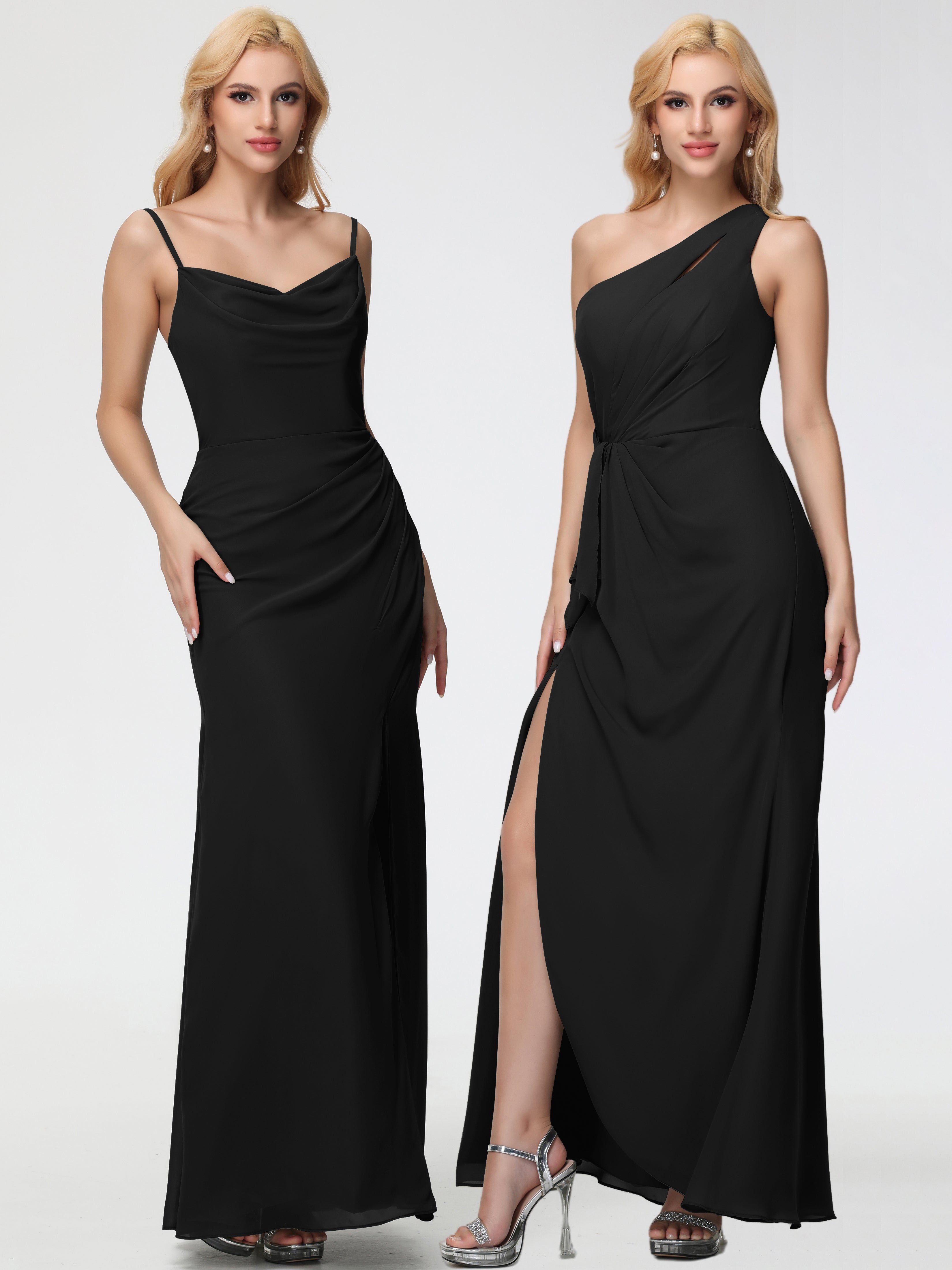 Cowl Sheath/Column Spaghetti Straps Chiffon Bridesmaid Dresses