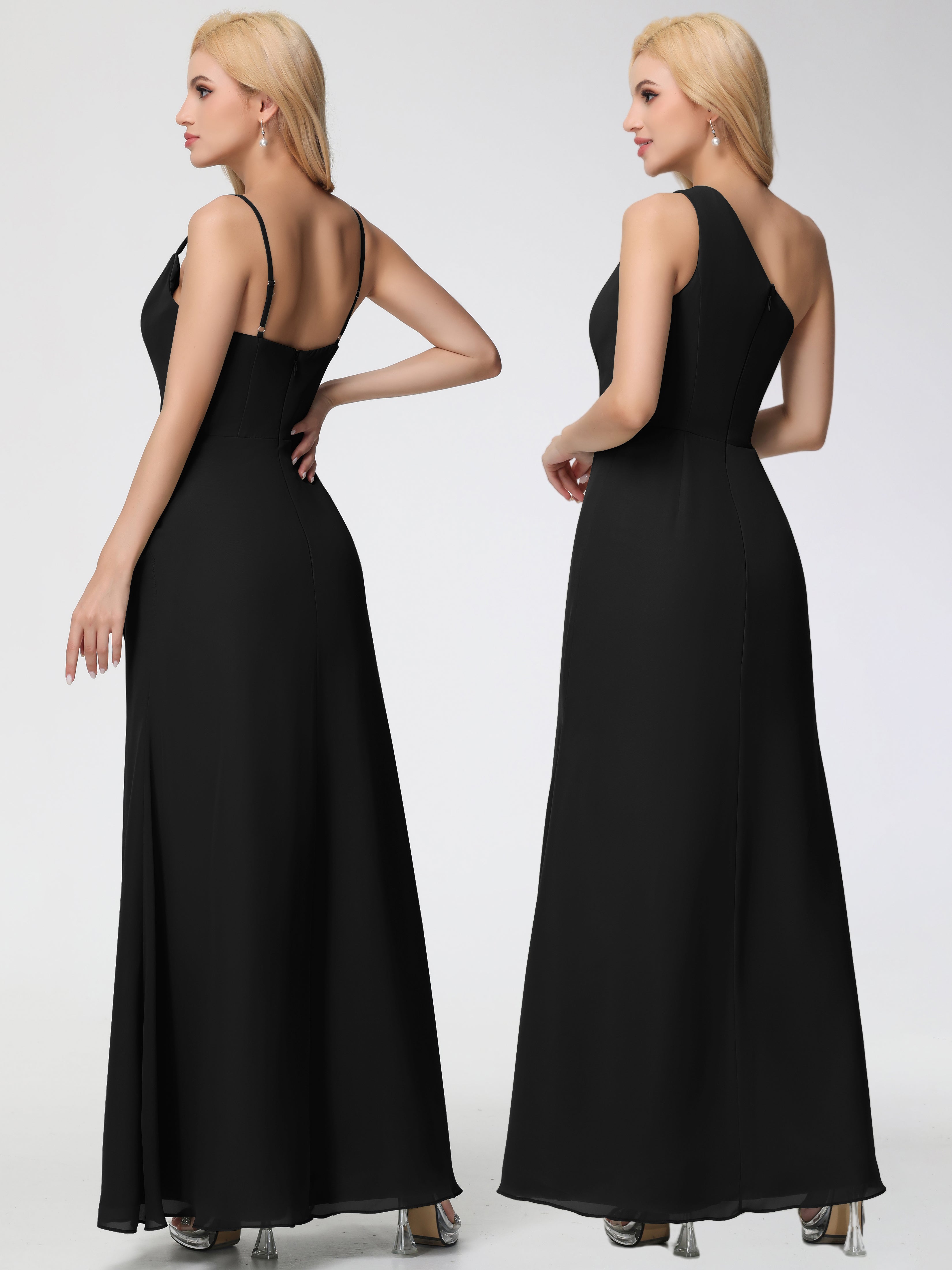 Cowl Sheath/Column Spaghetti Straps Chiffon Bridesmaid Dresses