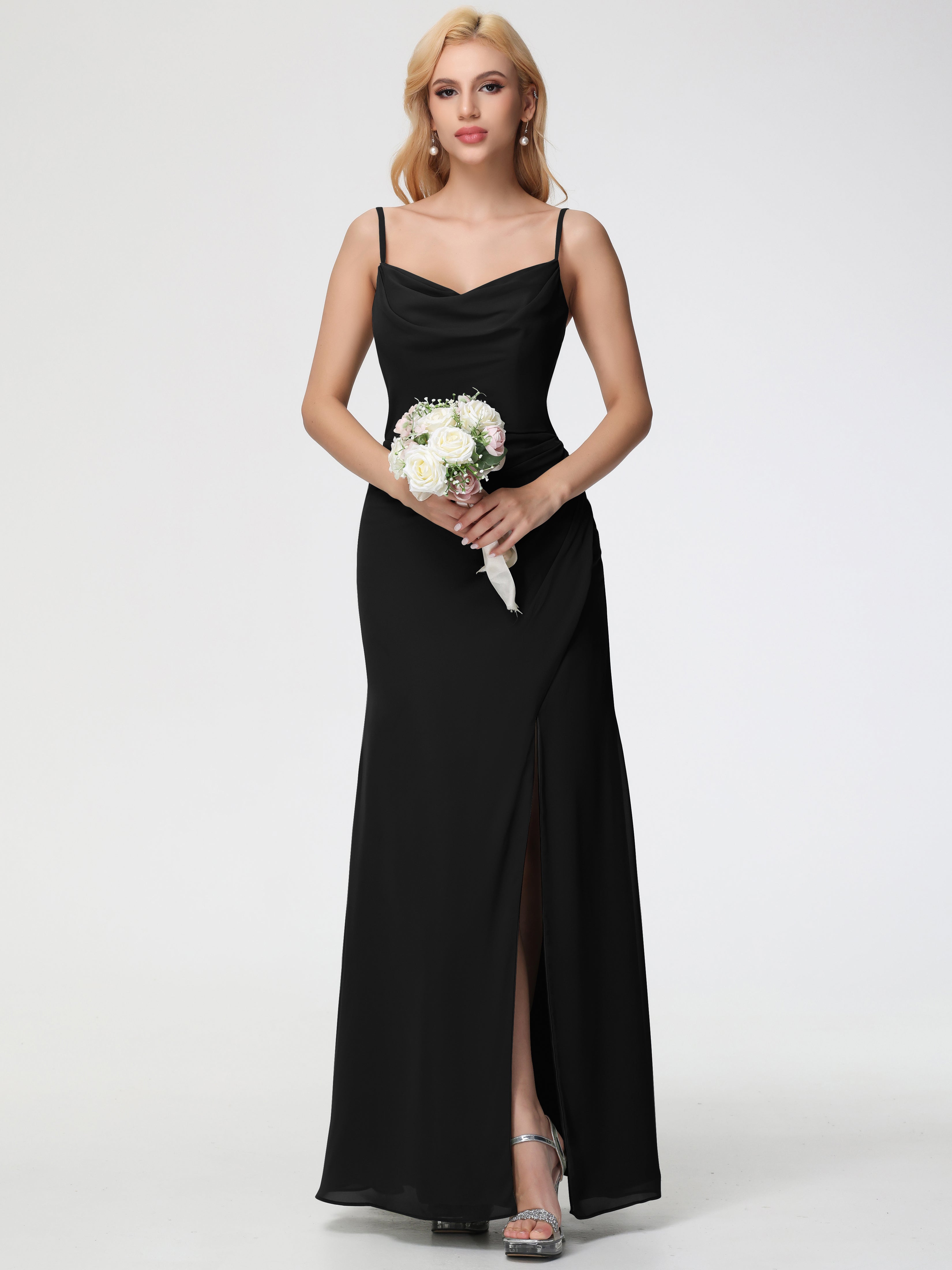 Cowl Sheath/Column Spaghetti Straps Chiffon Bridesmaid Dresses