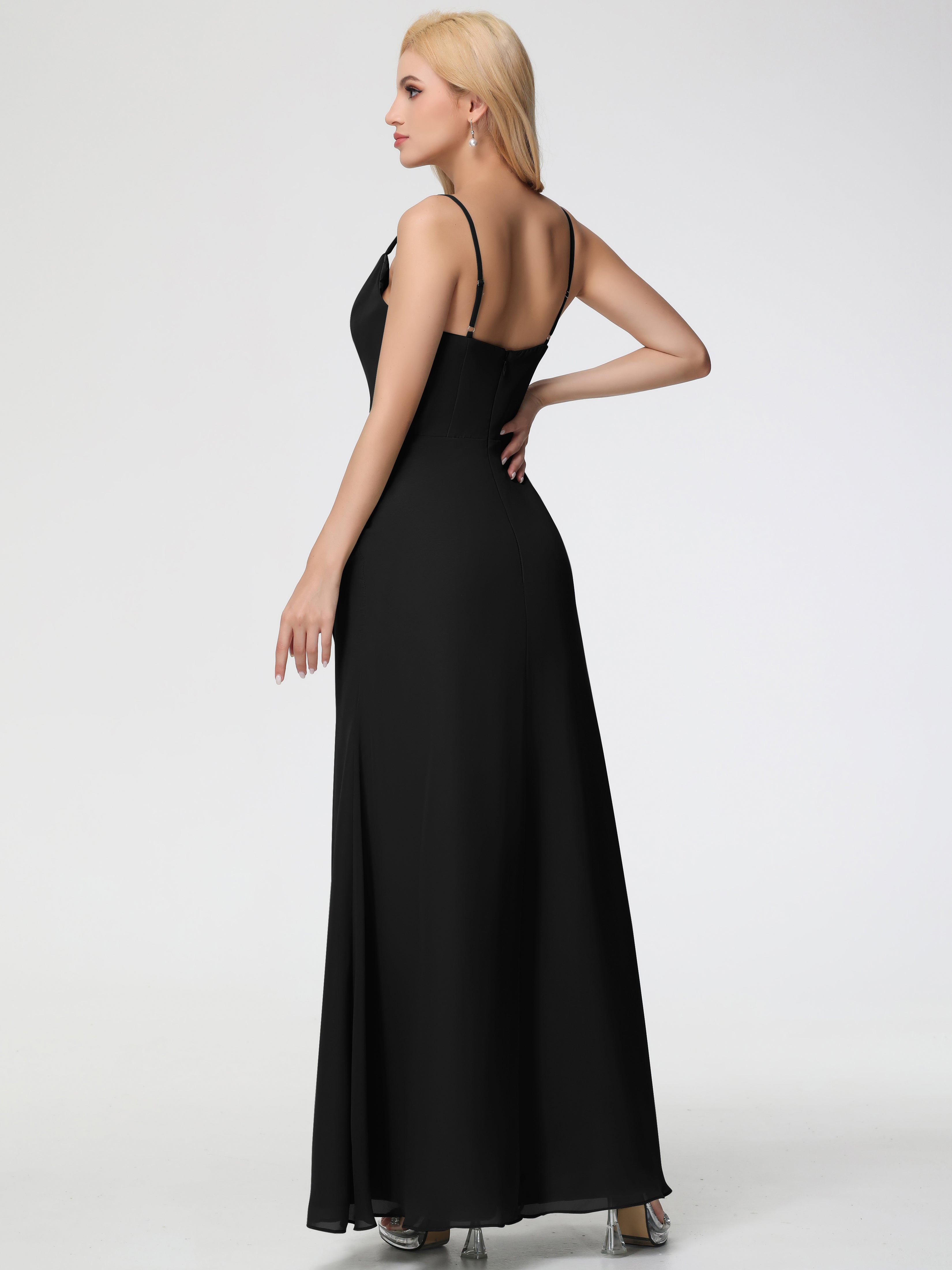 Cowl Sheath/Column Spaghetti Straps Chiffon Bridesmaid Dresses