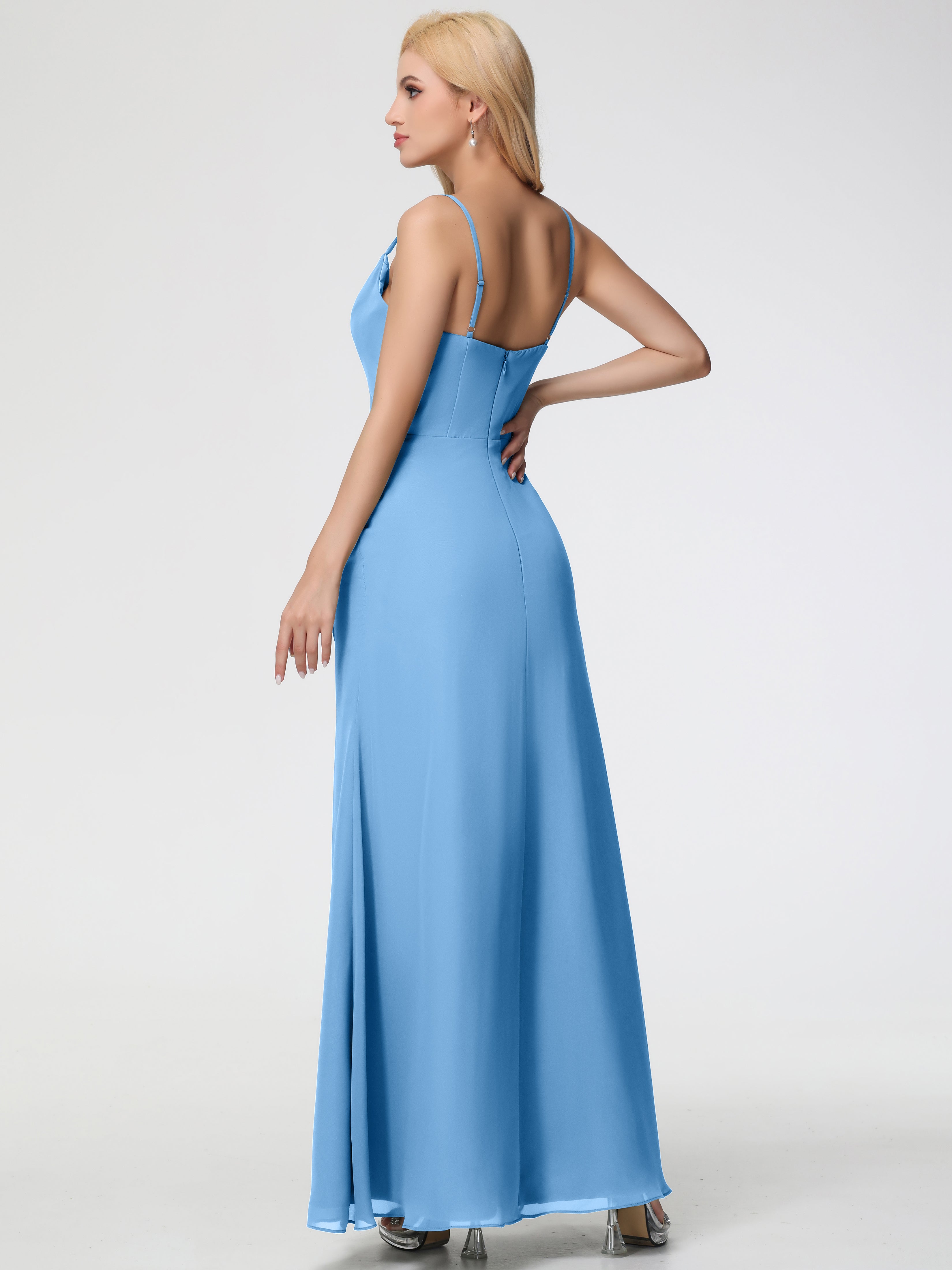 Cowl Sheath/Column Spaghetti Straps Chiffon Bridesmaid Dresses