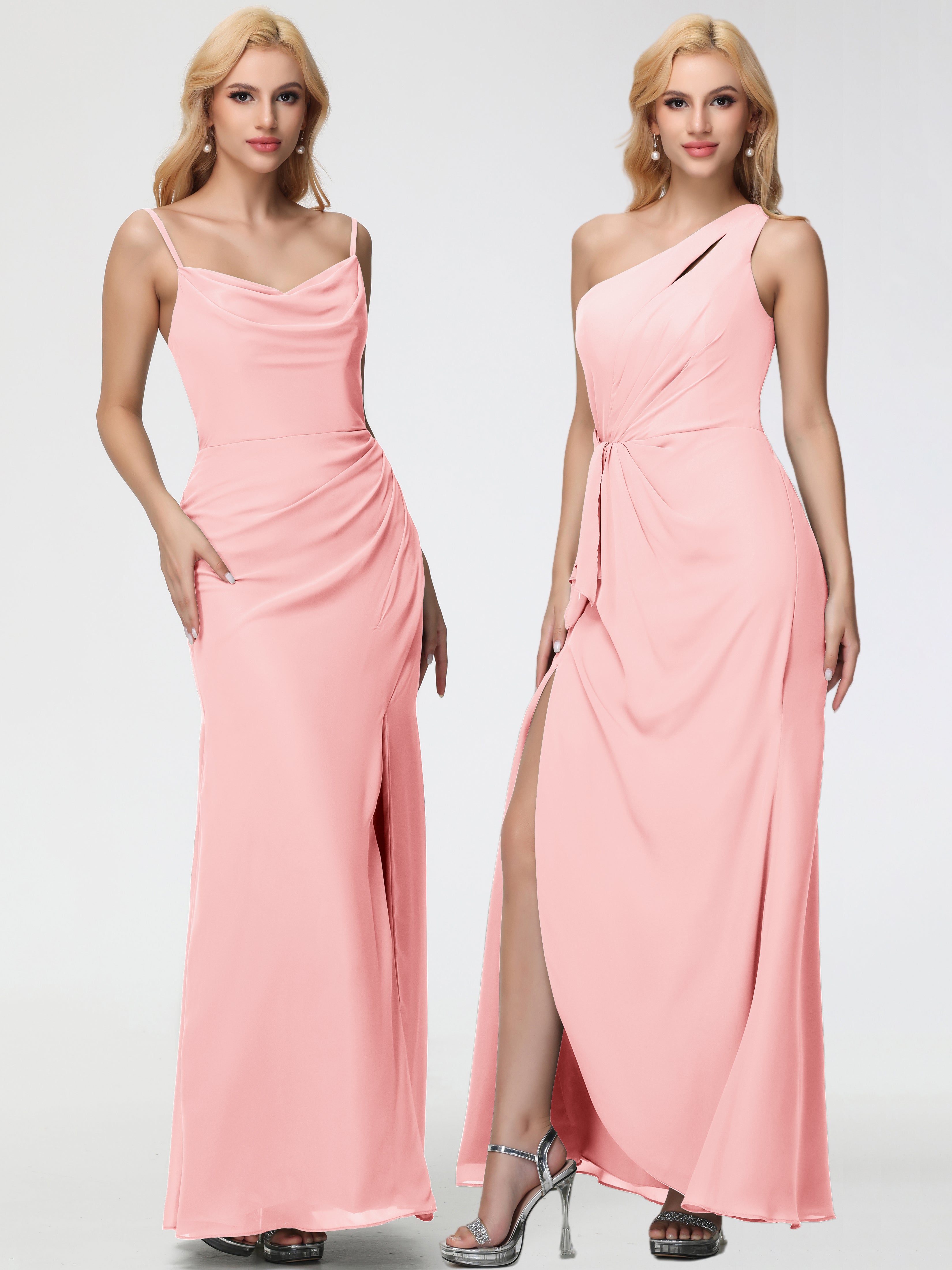 Cowl Sheath/Column Spaghetti Straps Chiffon Bridesmaid Dresses