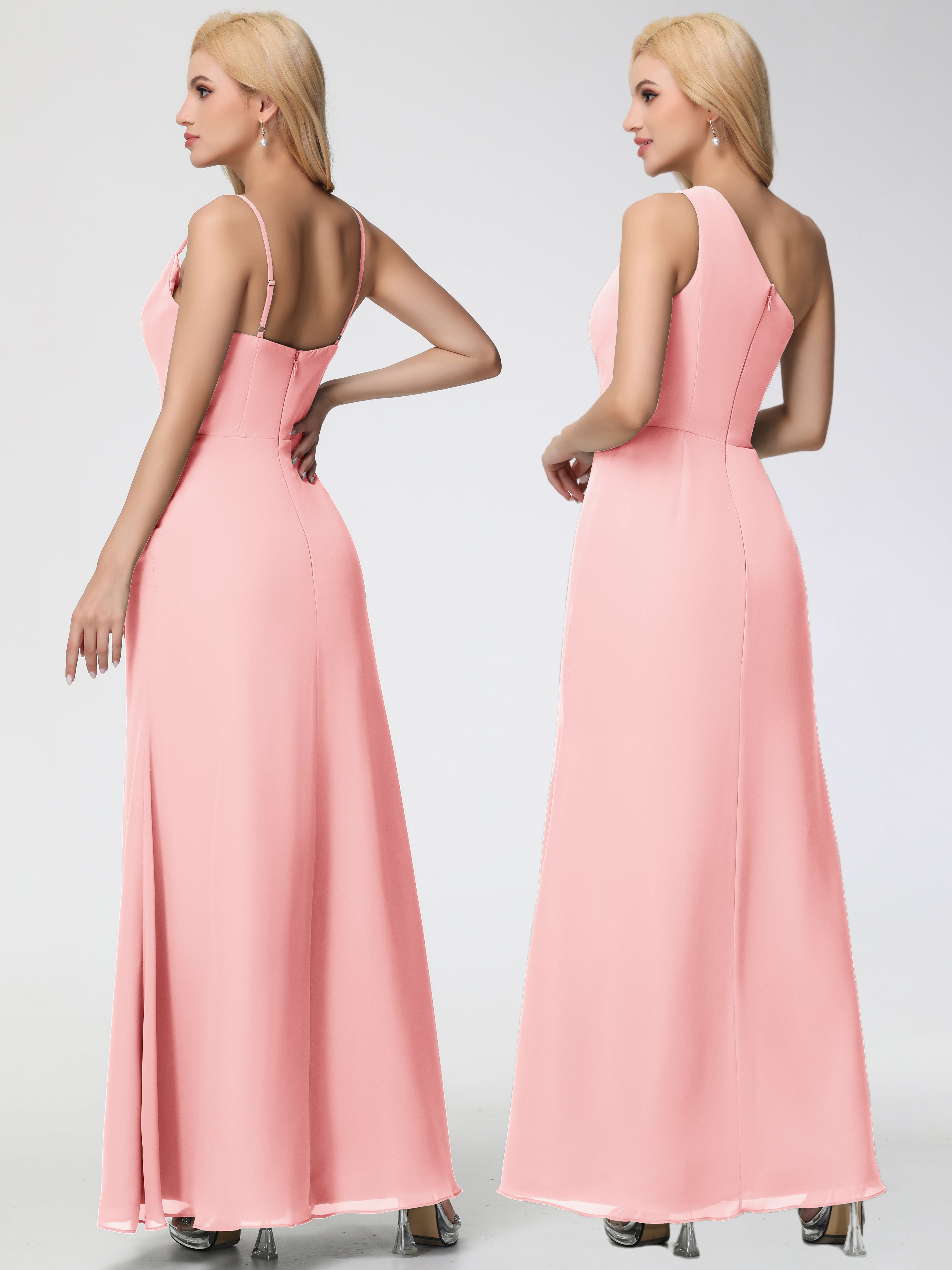 Cowl Sheath/Column Spaghetti Straps Chiffon Bridesmaid Dresses