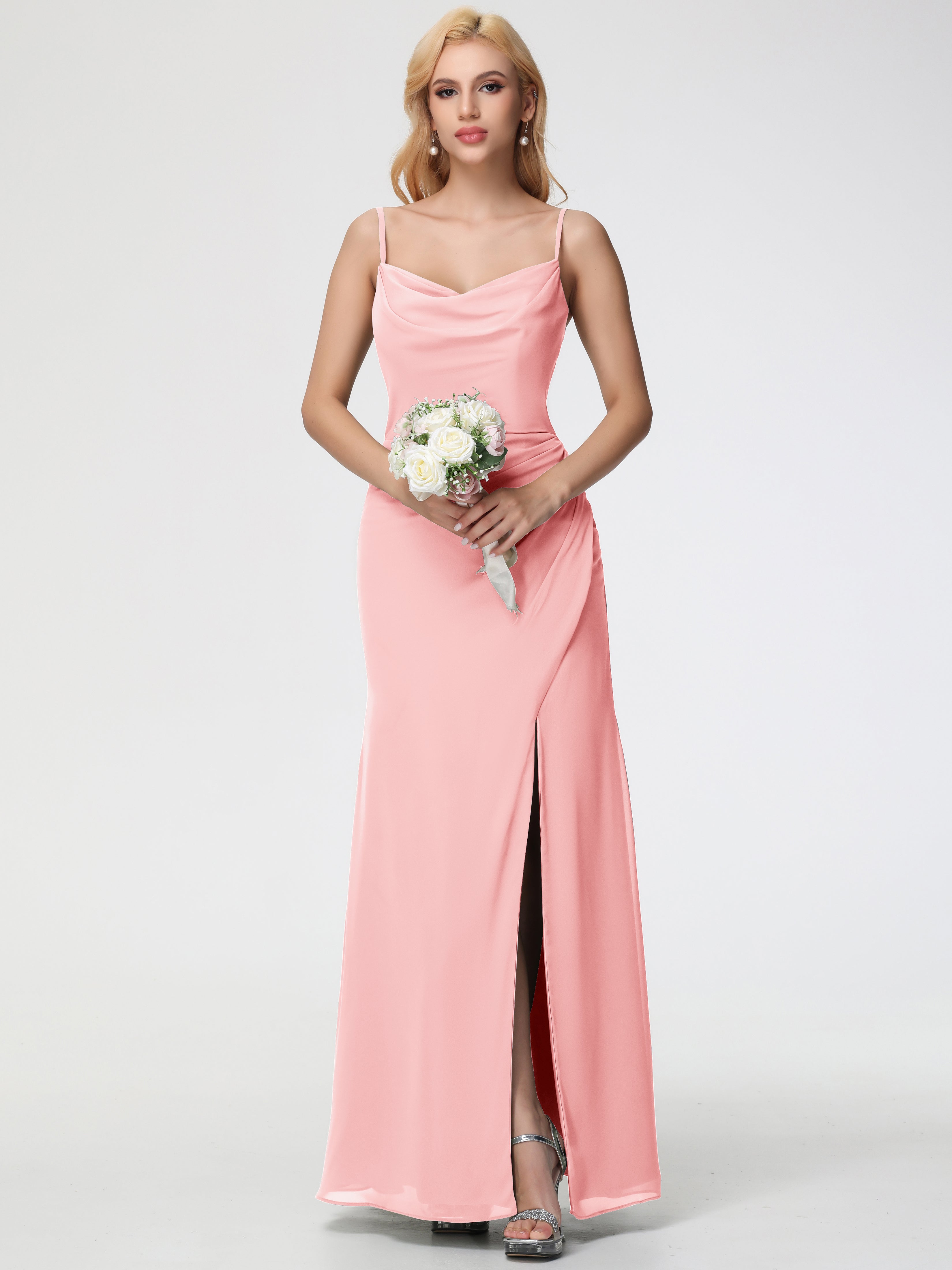 Cowl Sheath/Column Spaghetti Straps Chiffon Bridesmaid Dresses